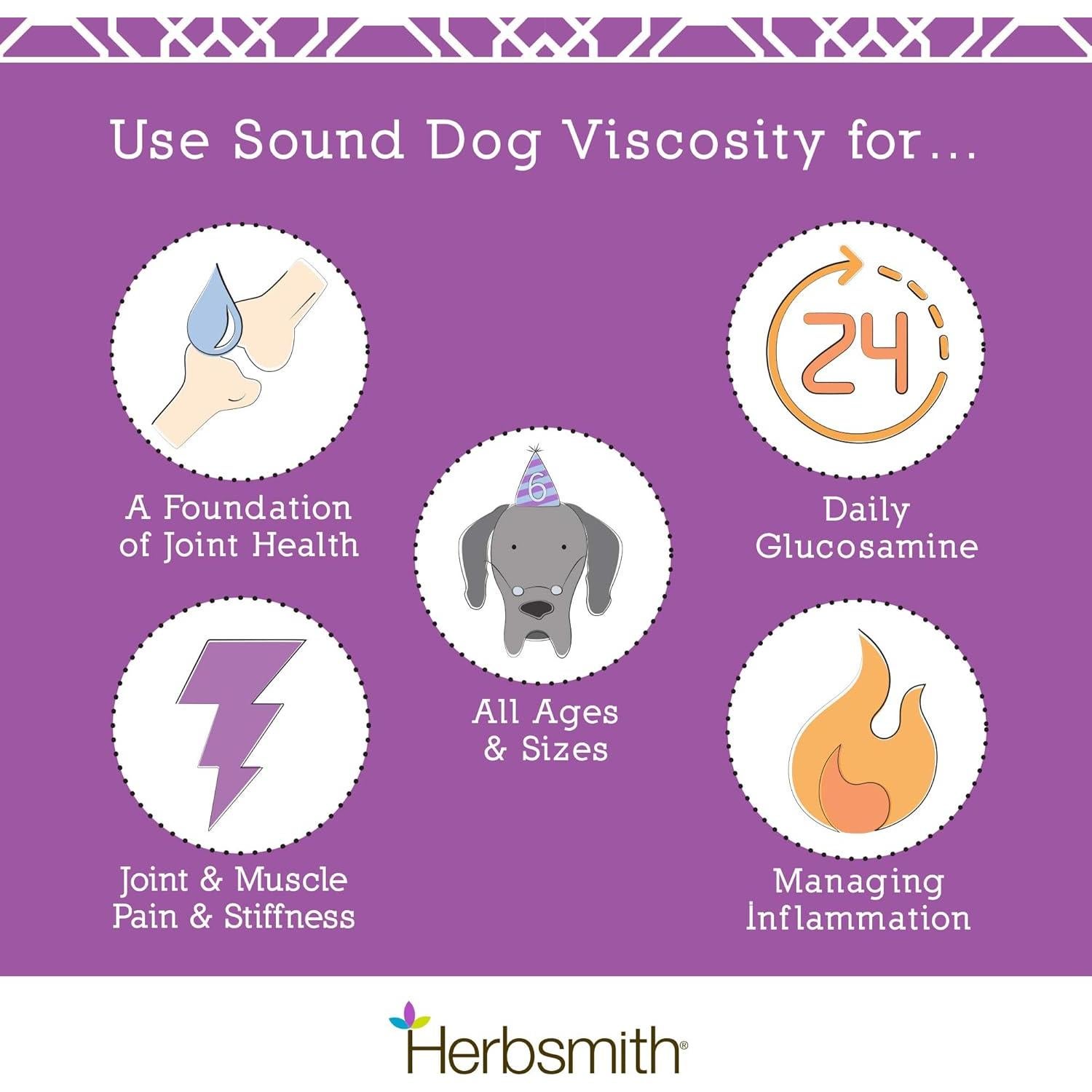 Herbsmith Sound Dog Viscosity – Advanced Joint Support for Dogs – Veterinarian Recommended Glucosamine for Dogs, Hyaluronic Acid, Chondroitin, MSM – Natural Arthritis Pain Relief – 60ct Large Chews