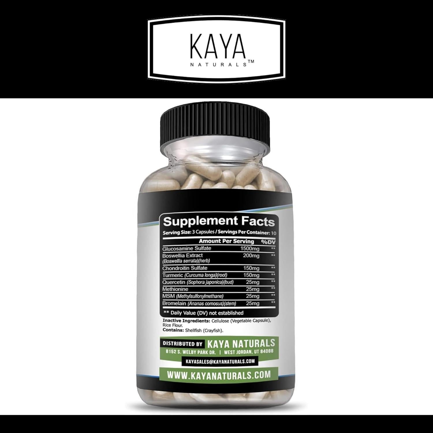 Suplemento de Movilidad Kaya Naturals - Cápsulas de Cúrcuma y Glucosamina - 30 Unidades