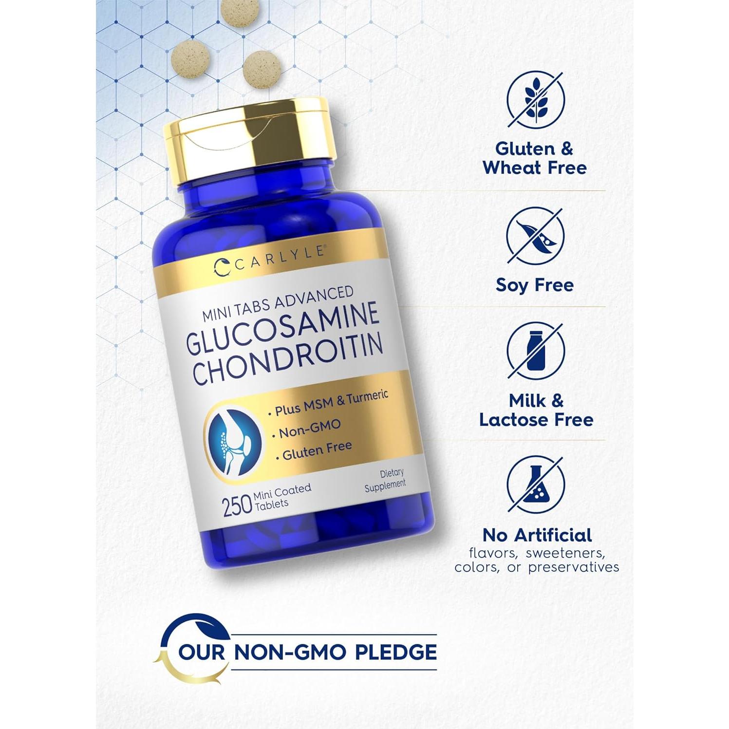 Carlyle Glucosamina Condroitina MSM 250 Mini Tabletas Sin Gluten