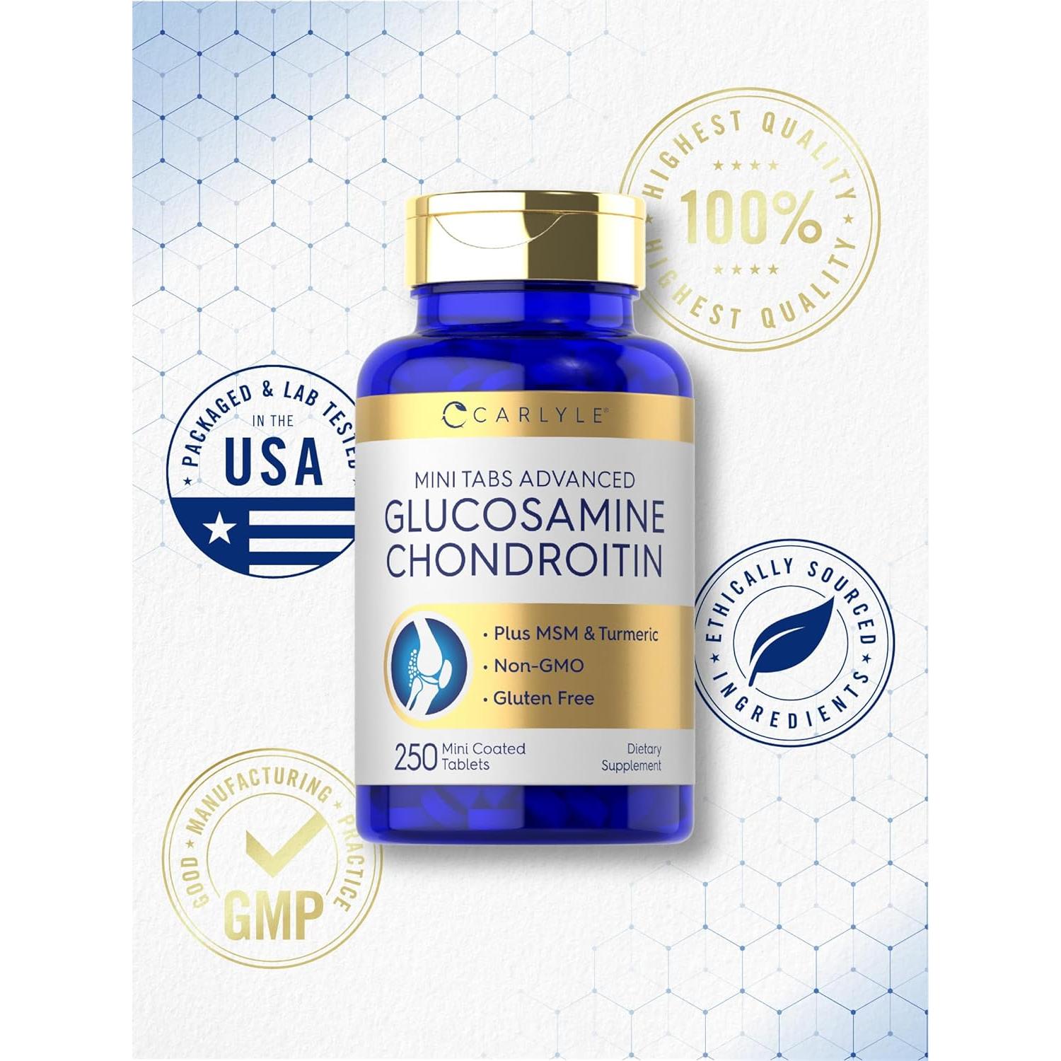 Carlyle Glucosamina Condroitina MSM 250 Mini Tabletas Sin Gluten