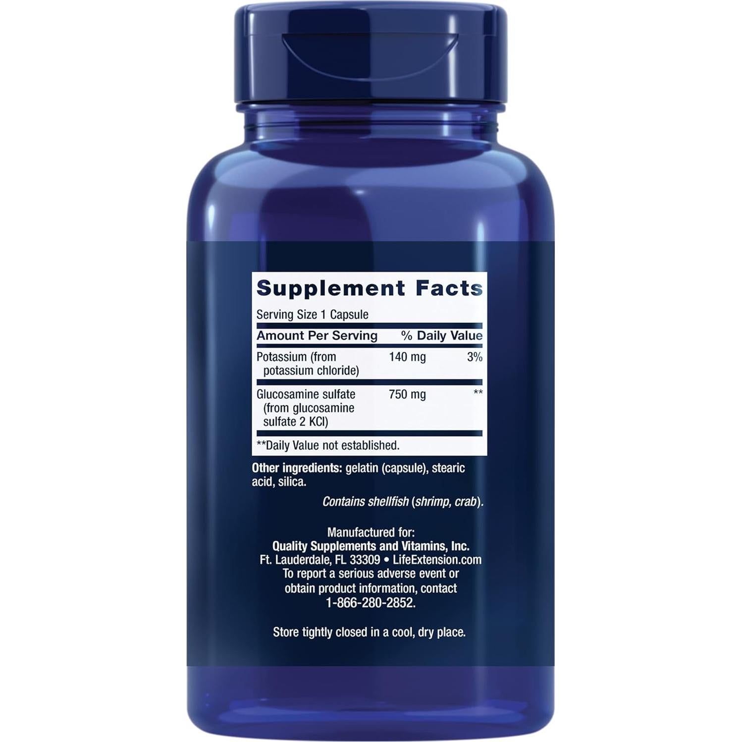 Sulfato de Glucosamina Life Extension 750 mg 60 Cápsulas Sin Gluten