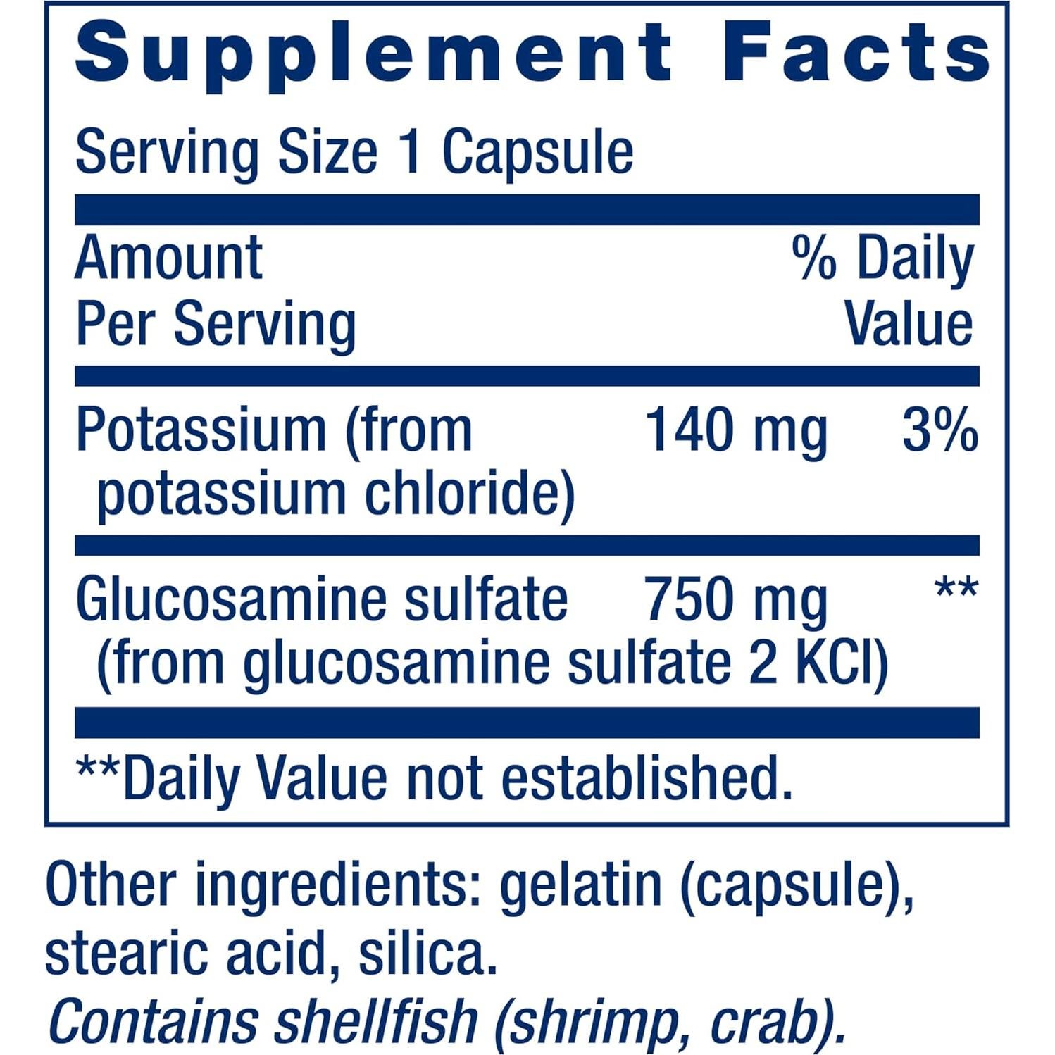 Sulfato de Glucosamina Life Extension 750 mg 60 Cápsulas Sin Gluten