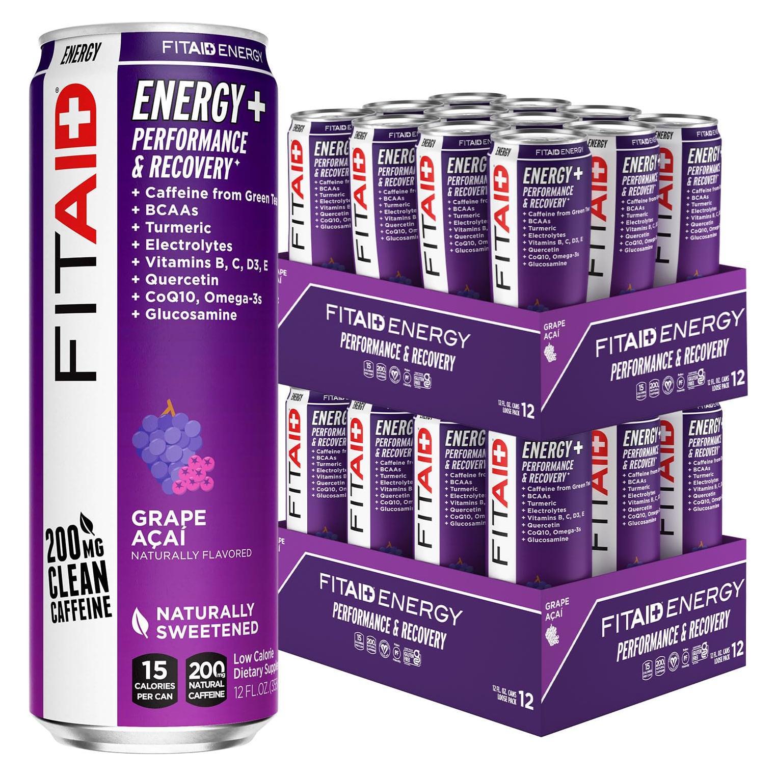 Bebida Energética FITAID Uva Açaí 200mg Cafeína 355ml x24
