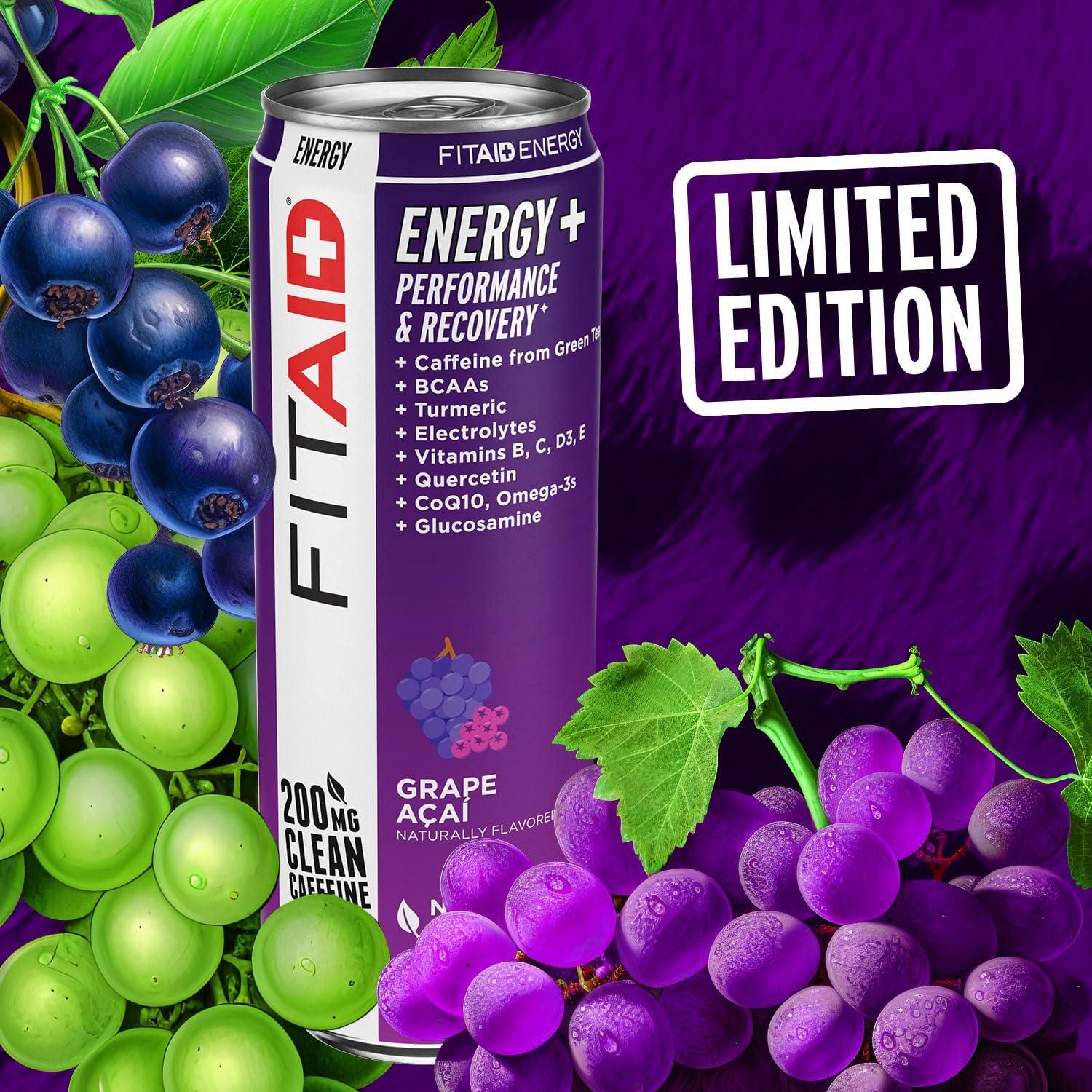 Bebida Energética FITAID Uva Açaí 200mg Cafeína 355ml x24
