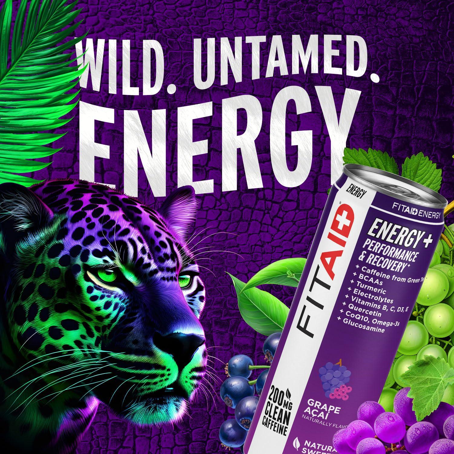 Bebida Energética FITAID Uva Açaí 200mg Cafeína 355ml x24
