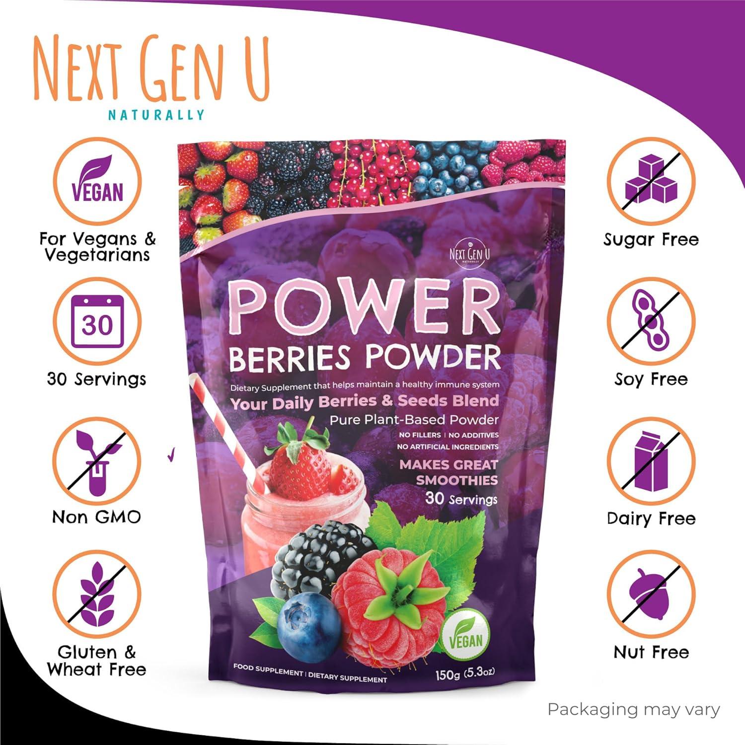 Polvo de Super Berries NextGenU 150g - Suplemento Vegano Antioxidante