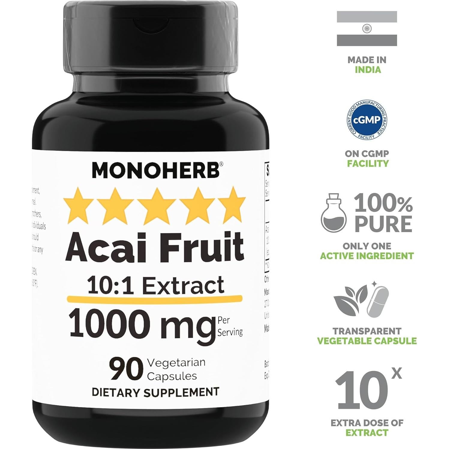 Extracto de Acai Monoherb 1000 mg - 90 Cápsulas Vegetales