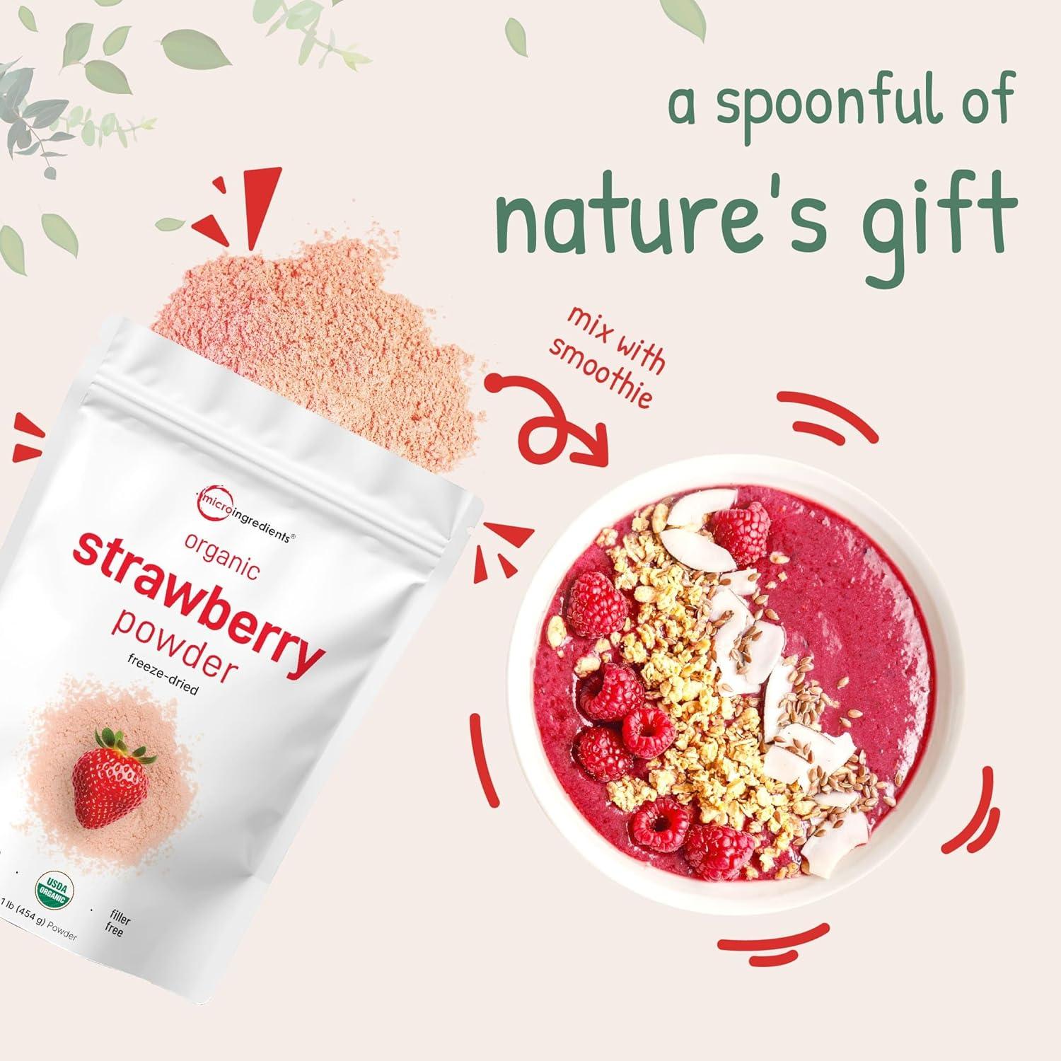 Polvo de Fresa Orgánica Micro Ingredients 0.45 kg Sin Azúcar