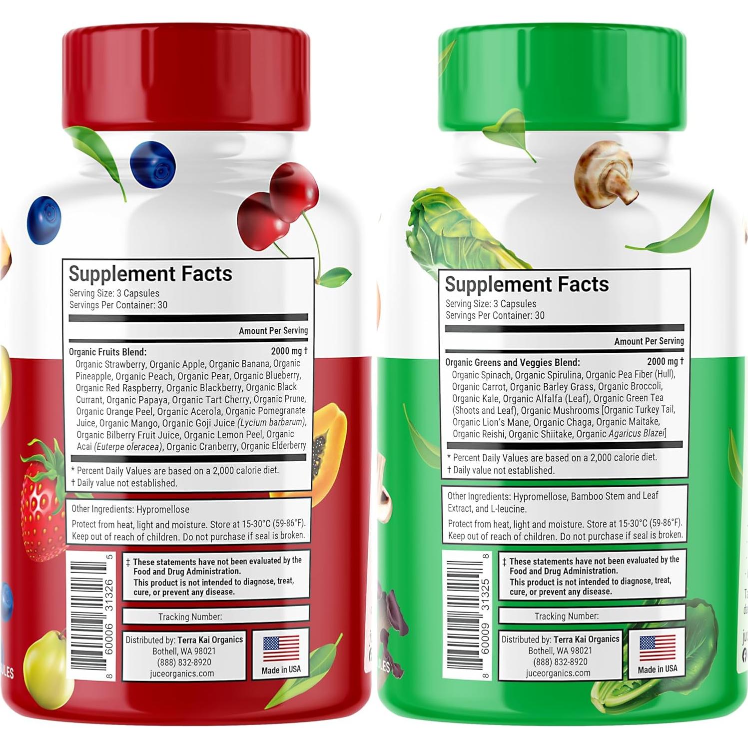 Suplemento Orgánico de Super Frutas y Verduras Terra Kai - 180 Cápsulas