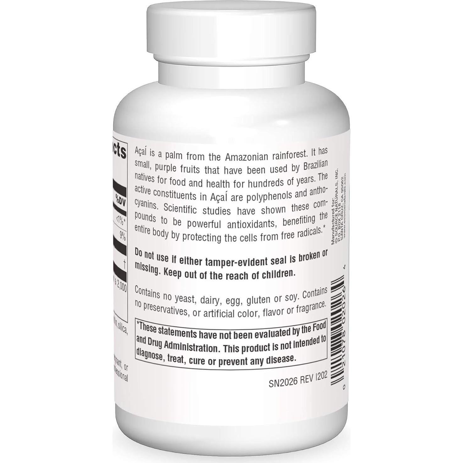 Extracto de Acai Source Naturals 500 mg 120 Cápsulas Antioxidante