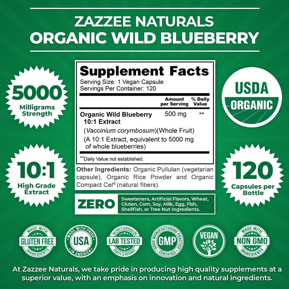 Zazzee Extracto de Arándano Silvestre Orgánico 5000 mg 120 Cápsulas