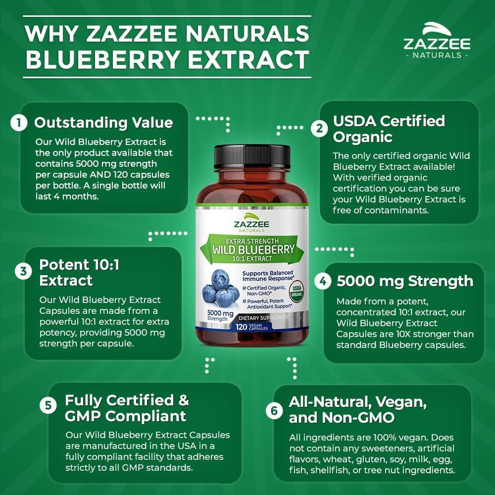 Zazzee Extracto de Arándano Silvestre Orgánico 5000 mg 120 Cápsulas