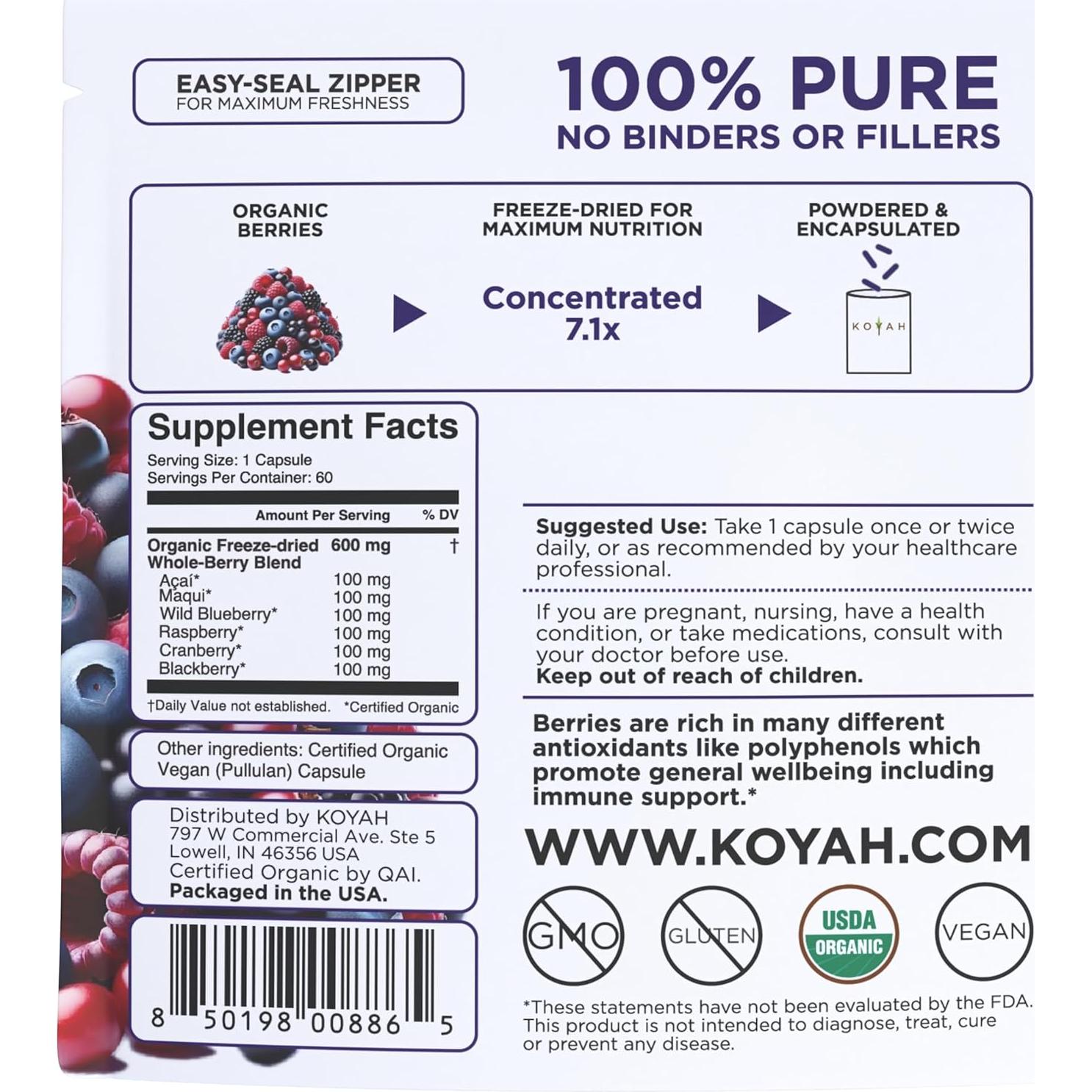 Cápsulas de Mezcla de Bayas Orgánicas KOYAH - 60 Unidades