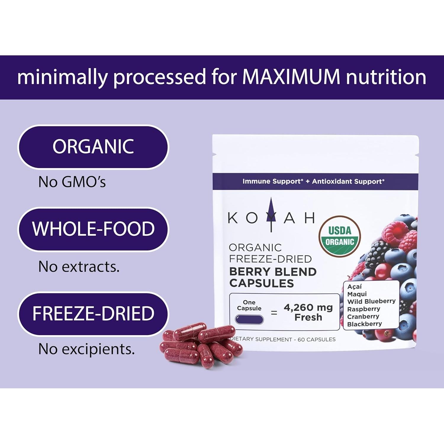 Cápsulas de Mezcla de Bayas Orgánicas KOYAH - 60 Unidades