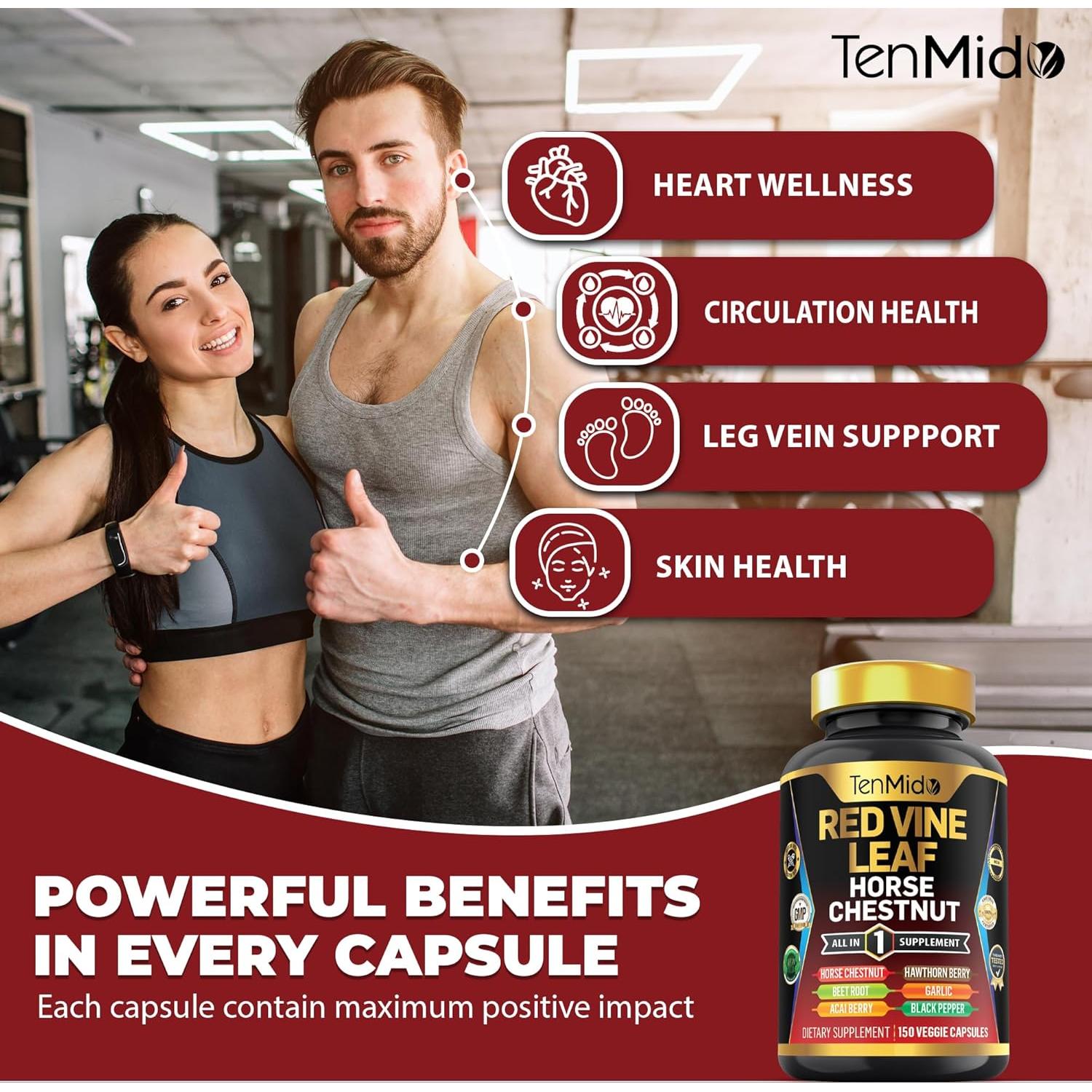 Suplemento de Hoja de Vid Roja Tenmido - 150 Cápsulas Veganas