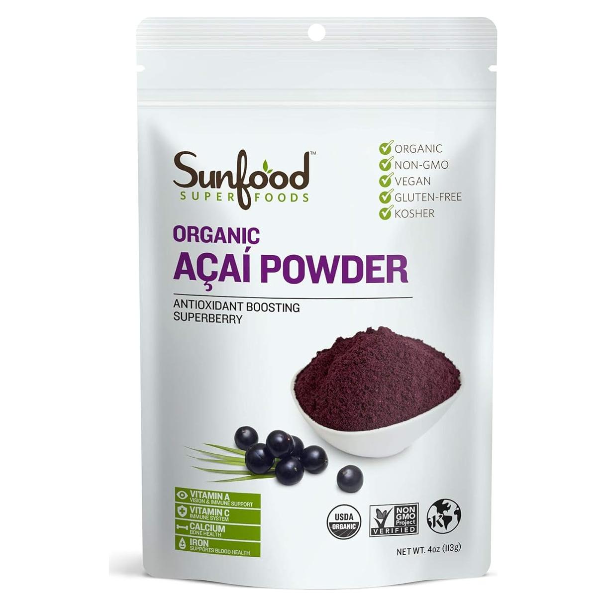 Polvo de Acai Orgánico Sunfood 113.4 g - Antioxidante Natural