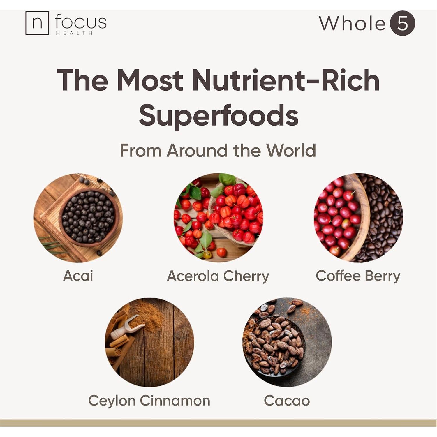 Whole5 Polvo de Superalimento Antioxidante 450g - Acai, Cacao, Canela