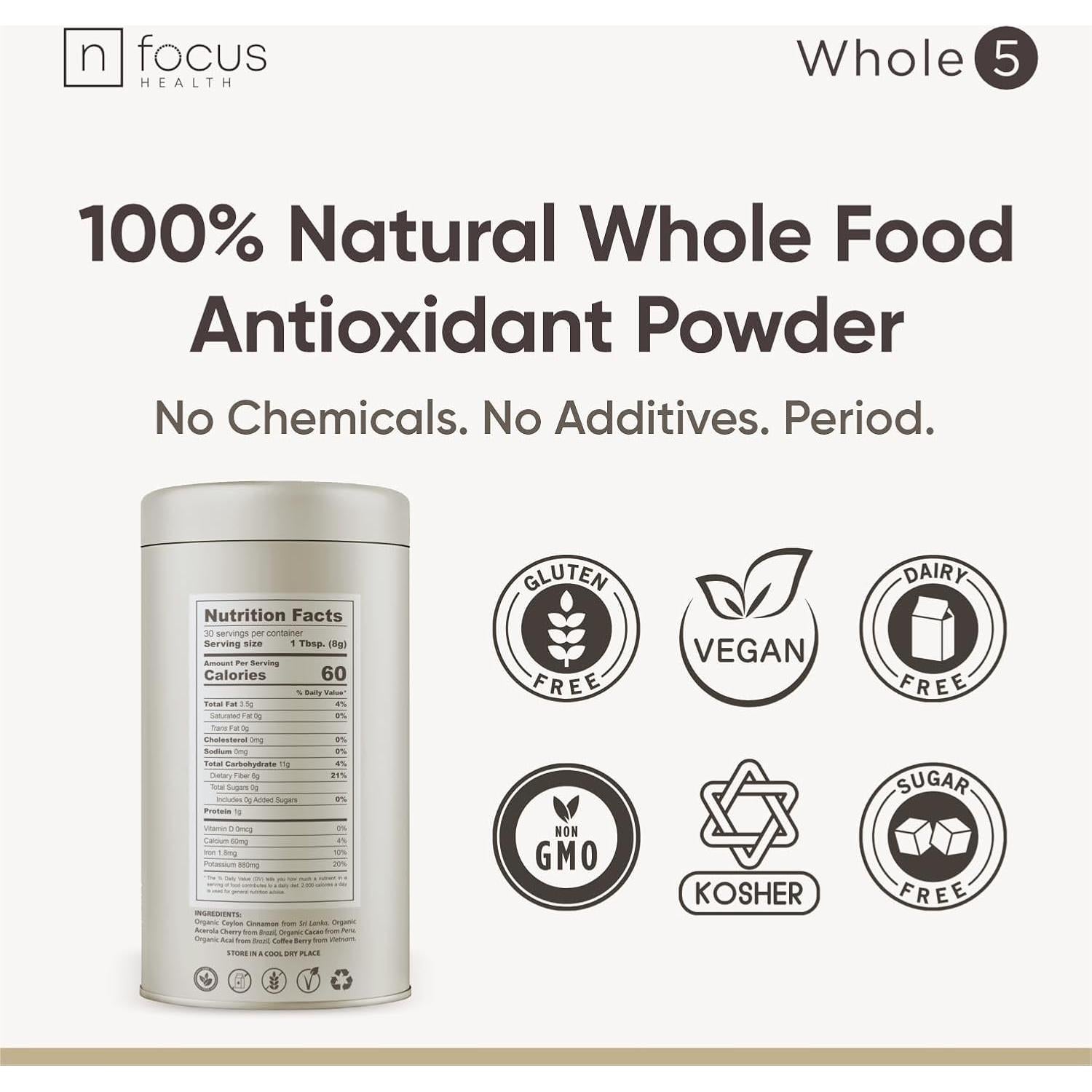 Whole5 Polvo de Superalimento Antioxidante 450g - Acai, Cacao, Canela