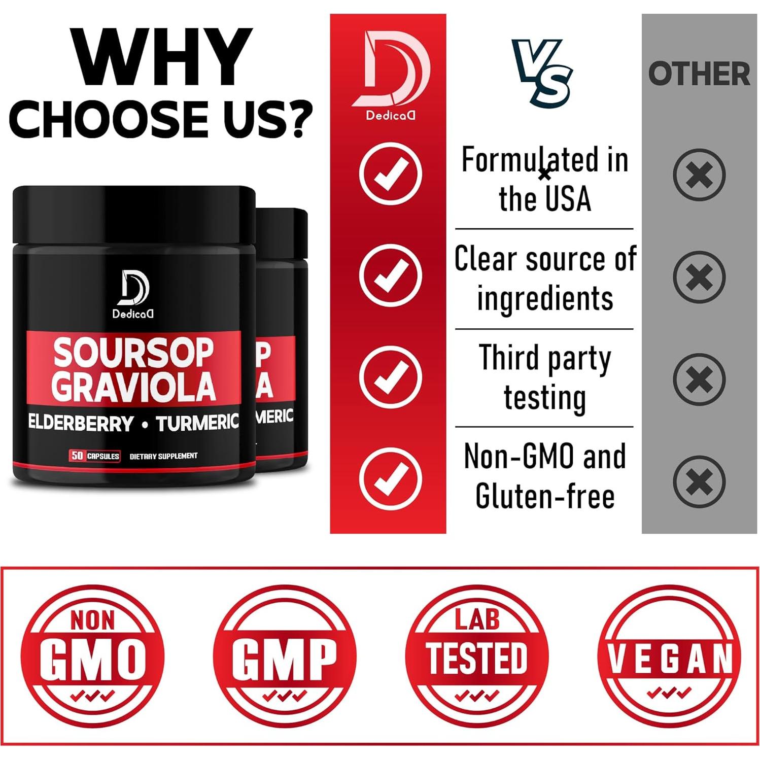 Cápsulas de Graviola Dedicad - 100 Cápsulas - Apoyo Inmunidad