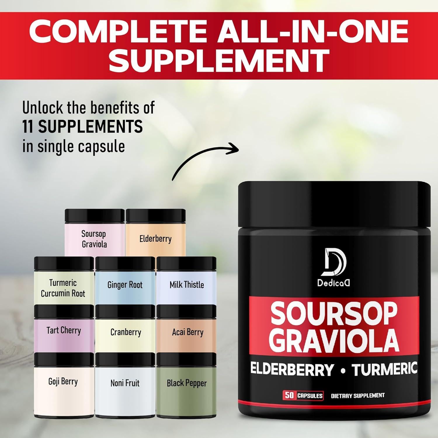 Cápsulas de Graviola Dedicad - 100 Cápsulas - Apoyo Inmunidad
