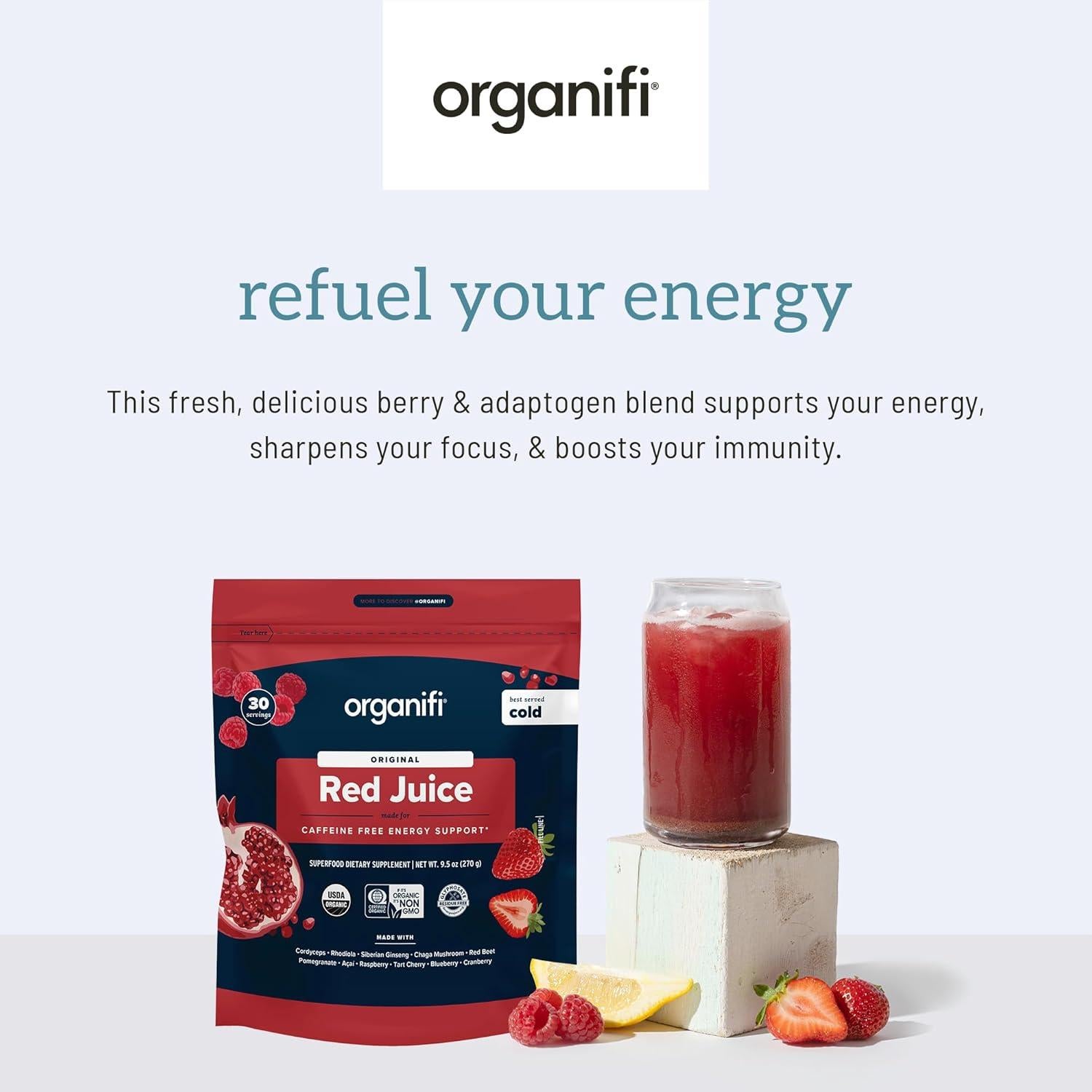 Organifi Jugo Rojo - Polvo Energético 90 Porciones 283g