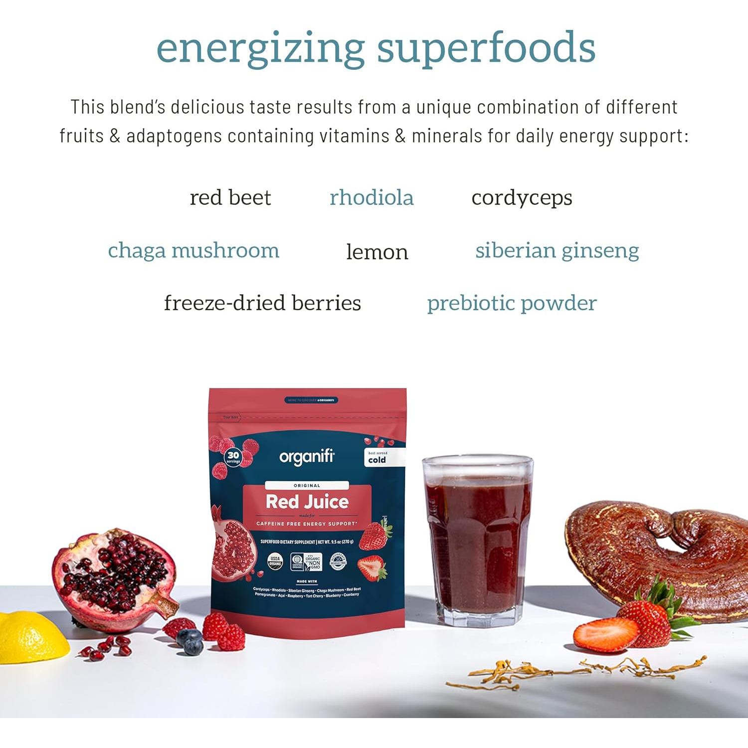 Organifi Jugo Rojo - Polvo Energético 90 Porciones 283g