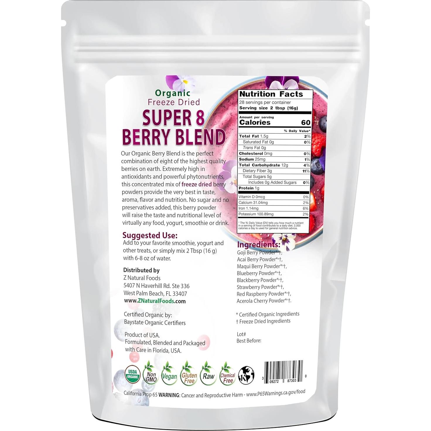 Polvo de Bayas Deshidratadas Orgánicas Z Natural Foods 453g