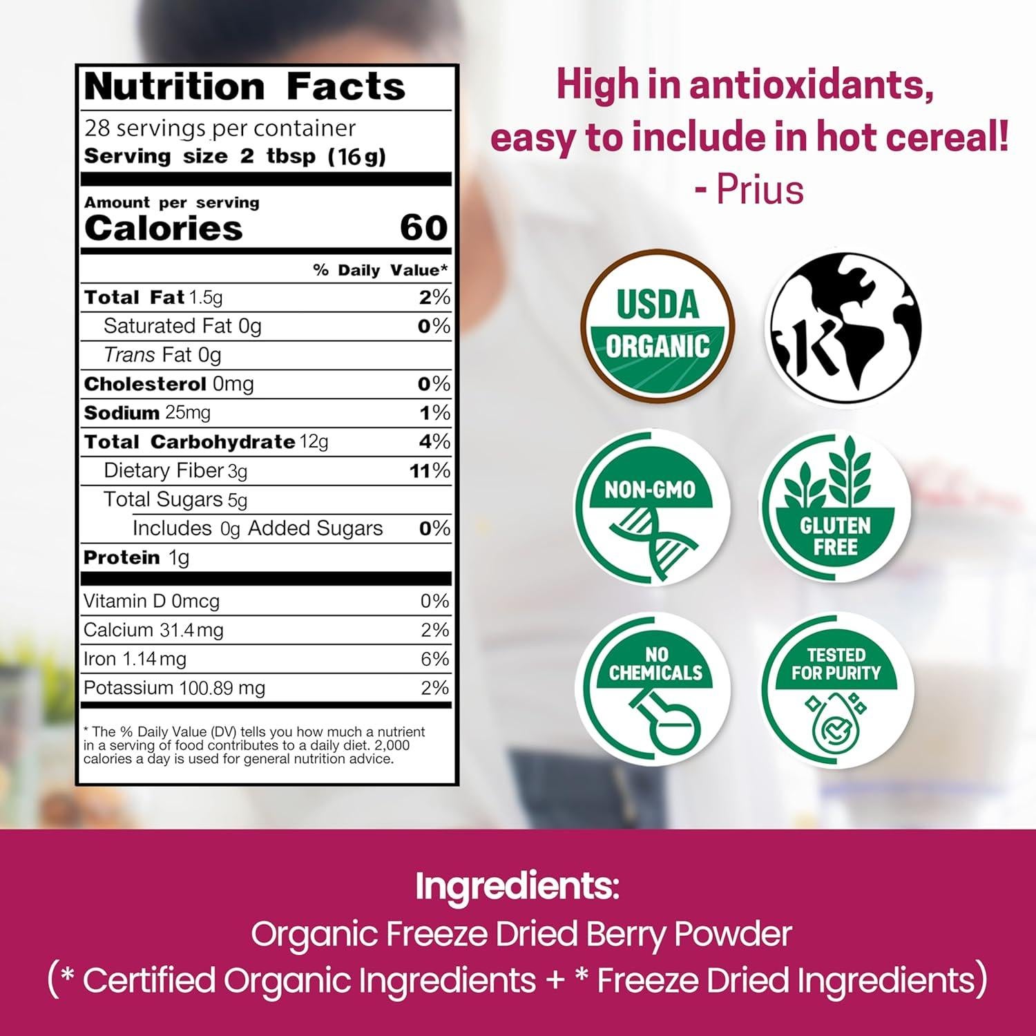 Polvo de Bayas Deshidratadas Orgánicas Z Natural Foods 453g