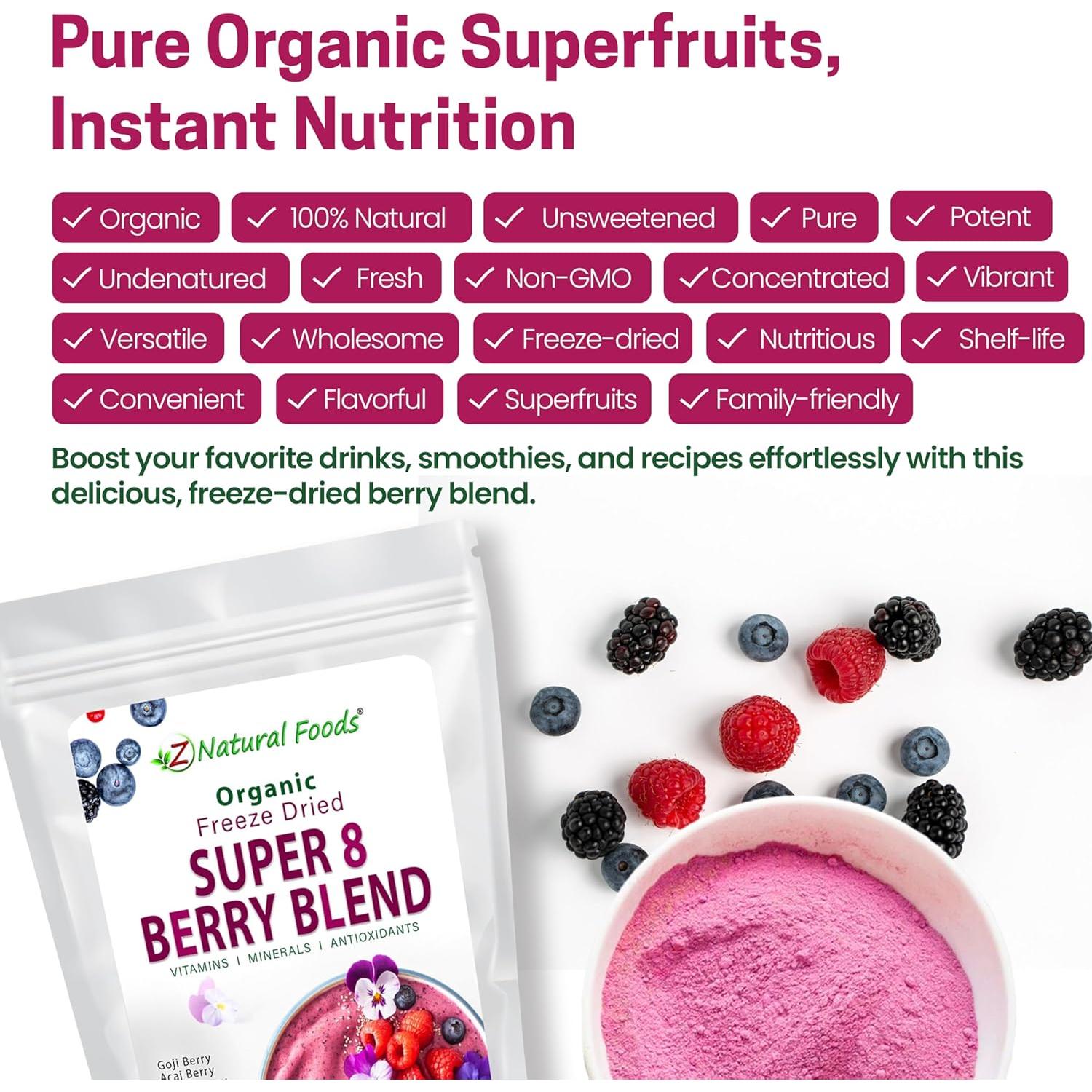 Polvo de Bayas Deshidratadas Orgánicas Z Natural Foods 453g