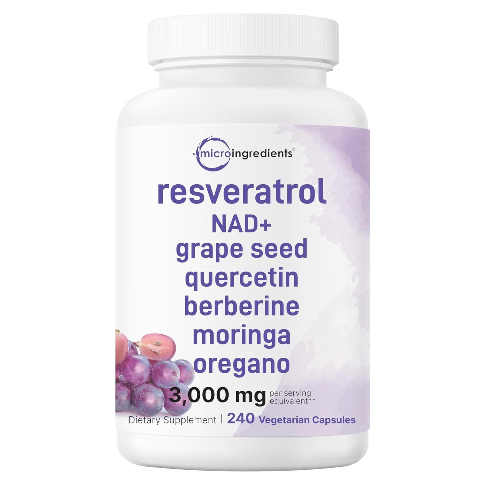 Suplemento de Resveratrol 3000mg Micro Ingredients 240 Cápsulas Veganas