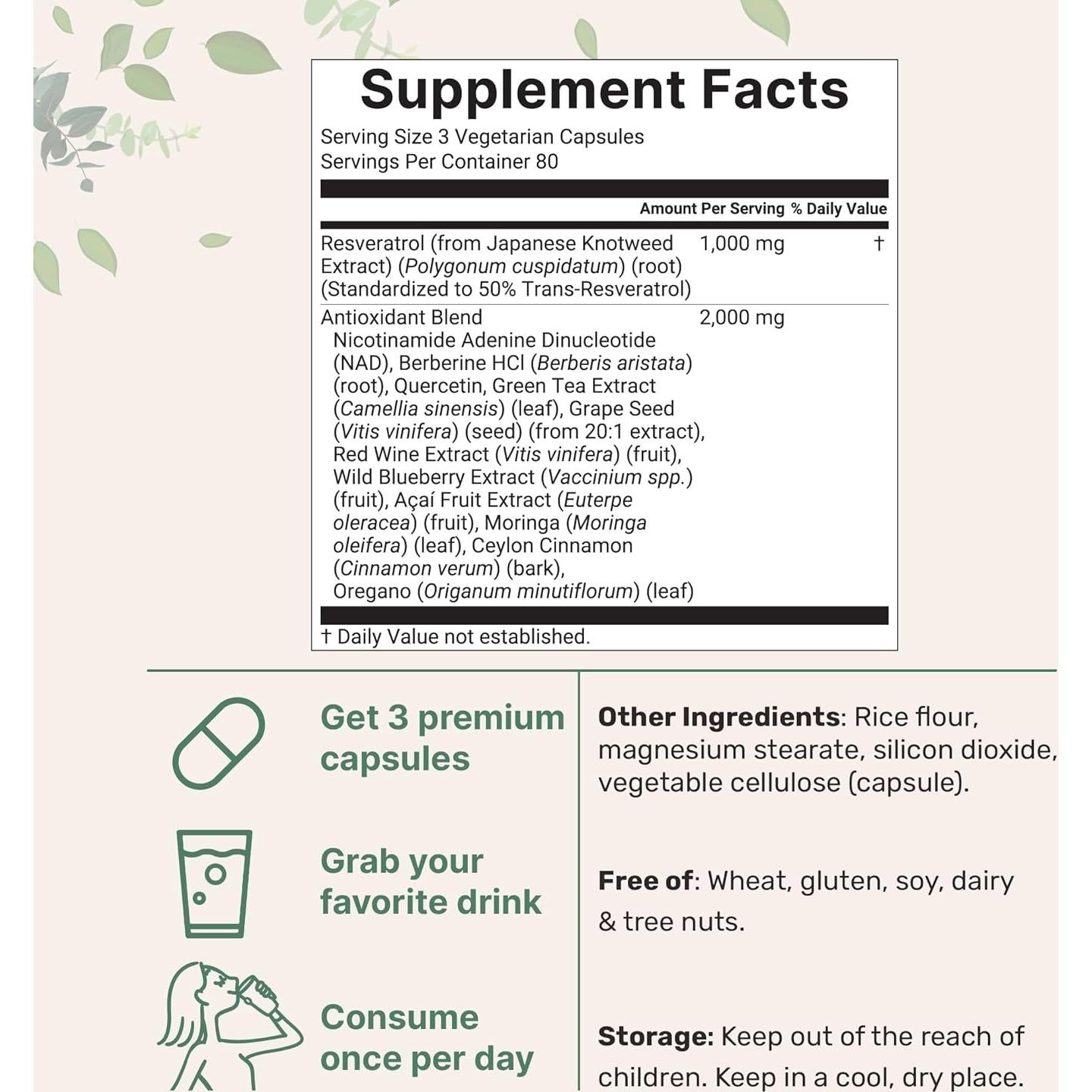 Suplemento de Resveratrol 3000mg Micro Ingredients 240 Cápsulas Veganas