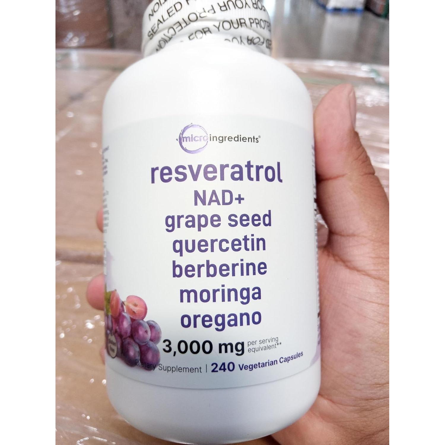 Suplemento de Resveratrol 3000mg Micro Ingredients 240 Cápsulas Veganas
