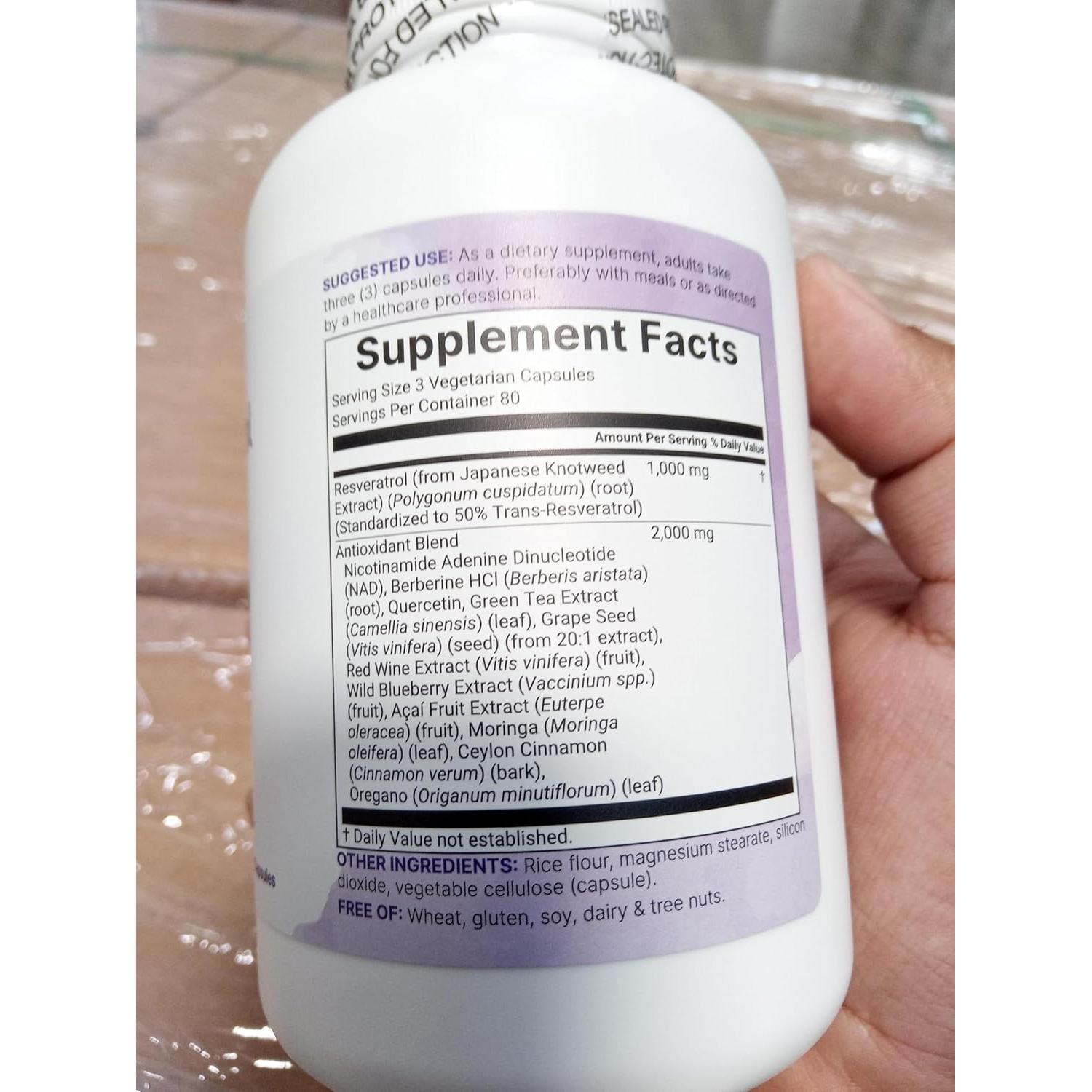 Suplemento de Resveratrol 3000mg Micro Ingredients 240 Cápsulas Veganas