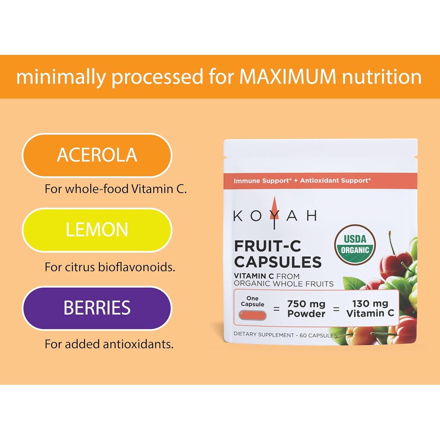 Cápsulas Orgánicas de Vitamina C KOYAH - 60 Unidades - 130 mg