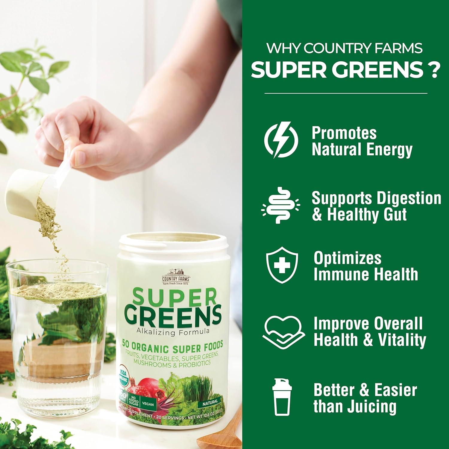 Super Greens Country Farms 50 Superalimentos Orgánicos 40 Porciones