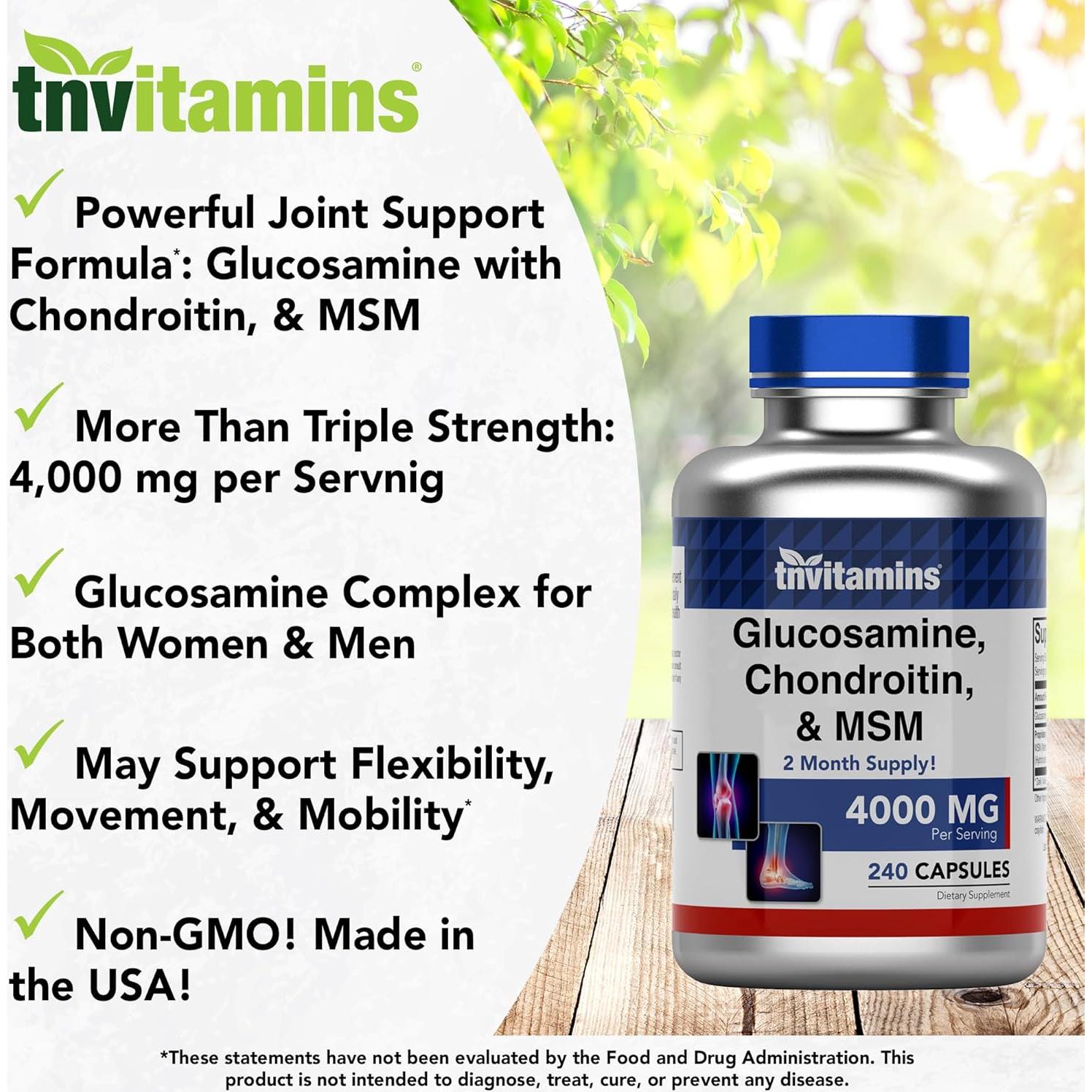 Suplemento Articular TNVitamins Glucosamina 4000 mg 240 Cápsulas