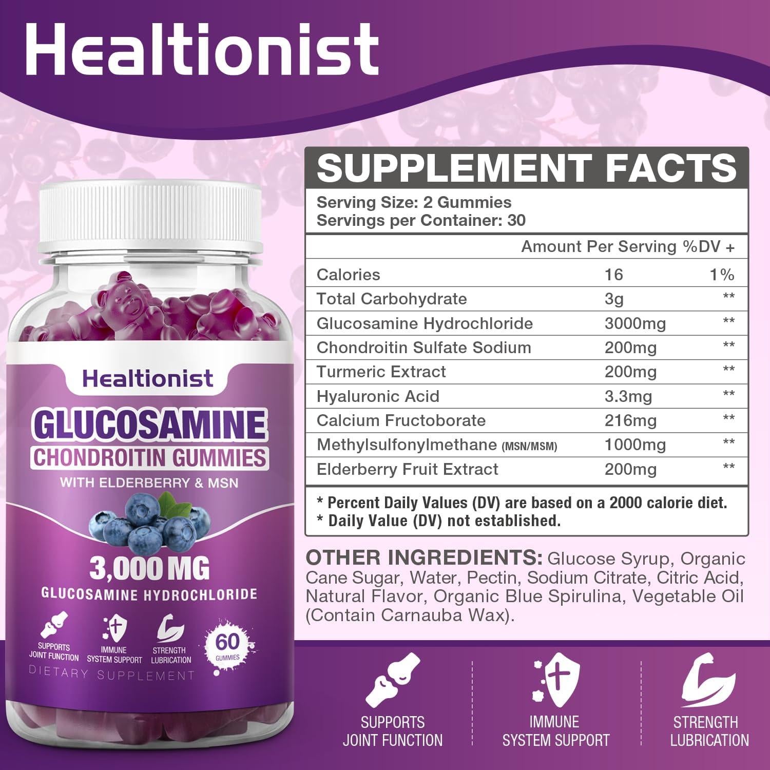 Gominolas de Glucosamina Condroitina Healtionist 3000mg 120 Unidades