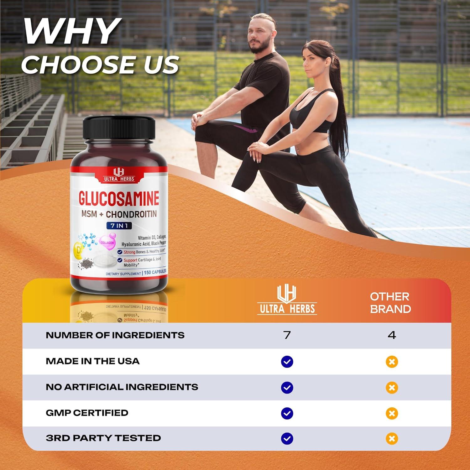 Suplemento Glucosamina Condroitina MSM Ultra Herbs 150 Cápsulas