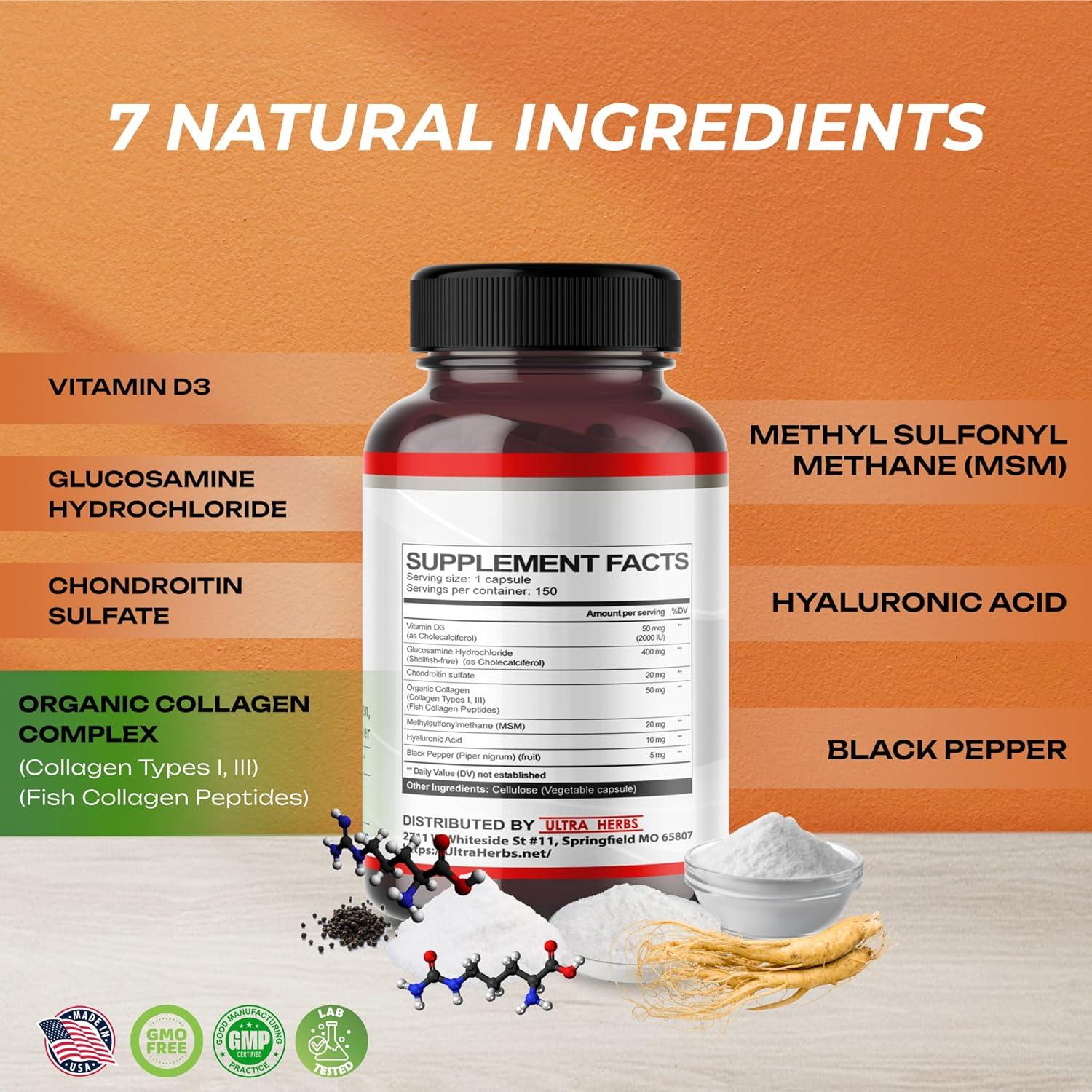 Suplemento Glucosamina Condroitina MSM Ultra Herbs 150 Cápsulas