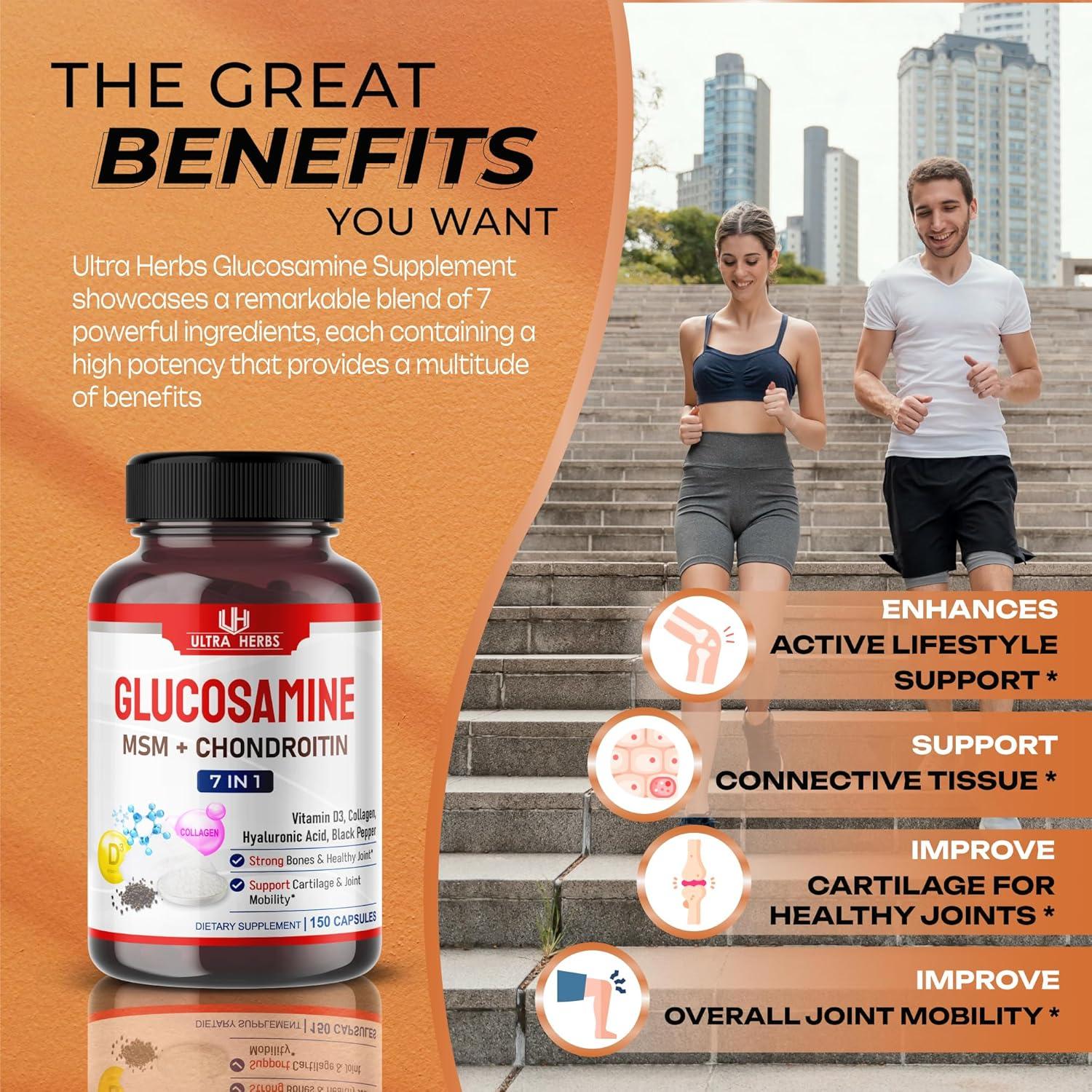 Suplemento Glucosamina Condroitina MSM Ultra Herbs 150 Cápsulas