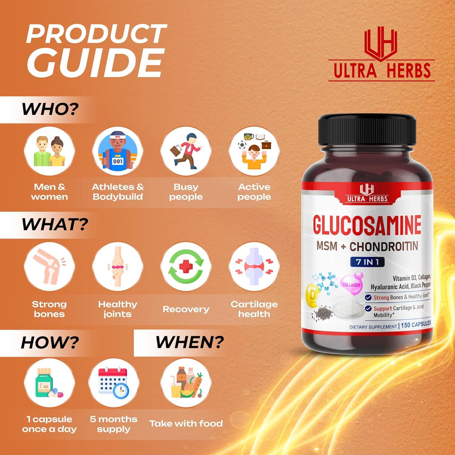 Suplemento Glucosamina Condroitina MSM Ultra Herbs 150 Cápsulas