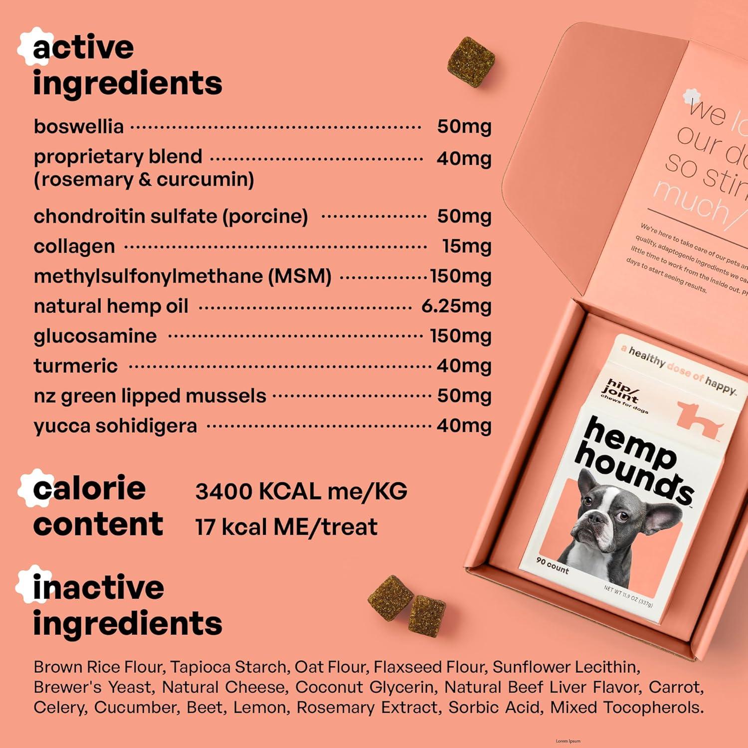 Suplemento para Articulaciones Perros Hemp Hounds 90 Masticables