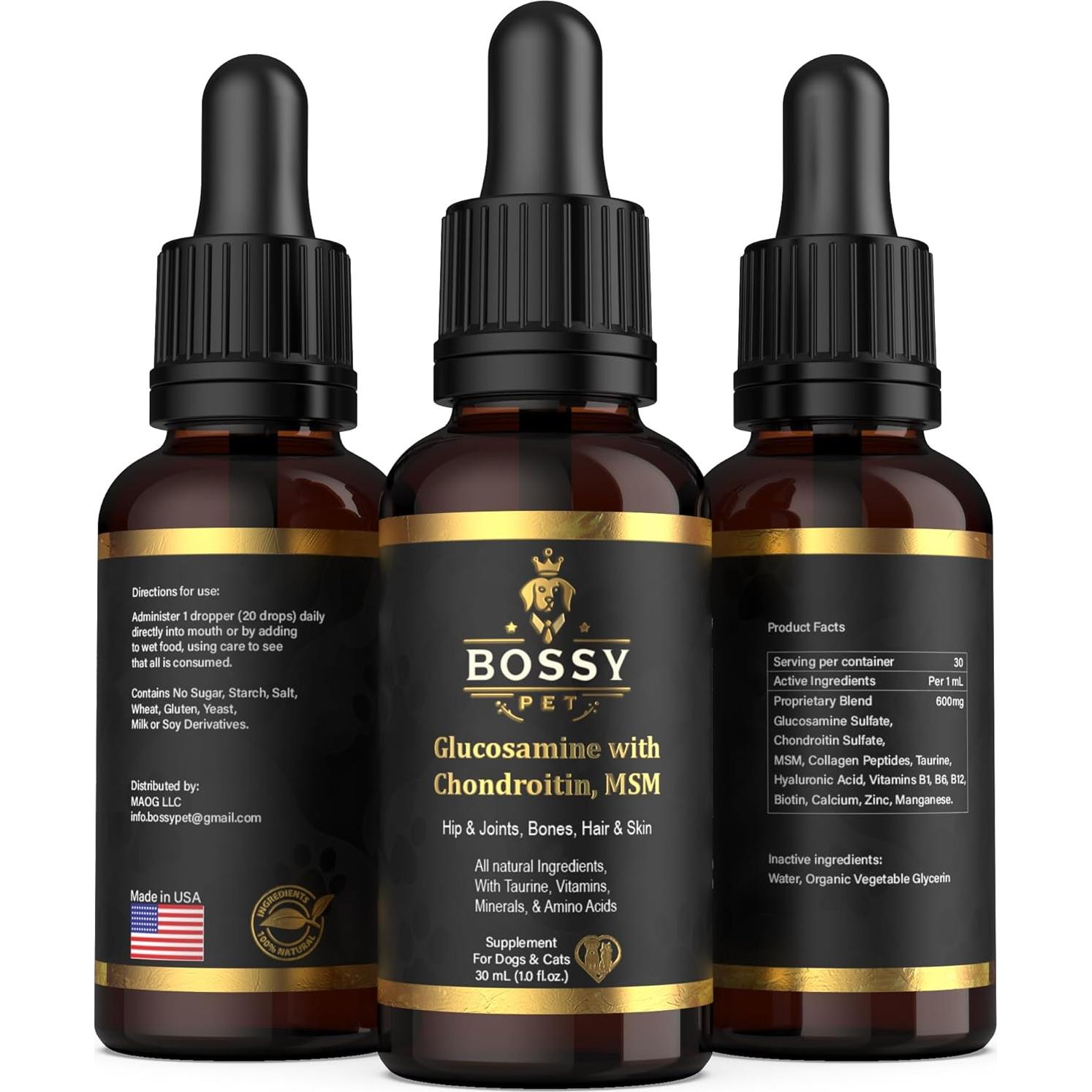 Suplemento Líquido de Glucosamina Bossy Pet 240ml - Articulaciones