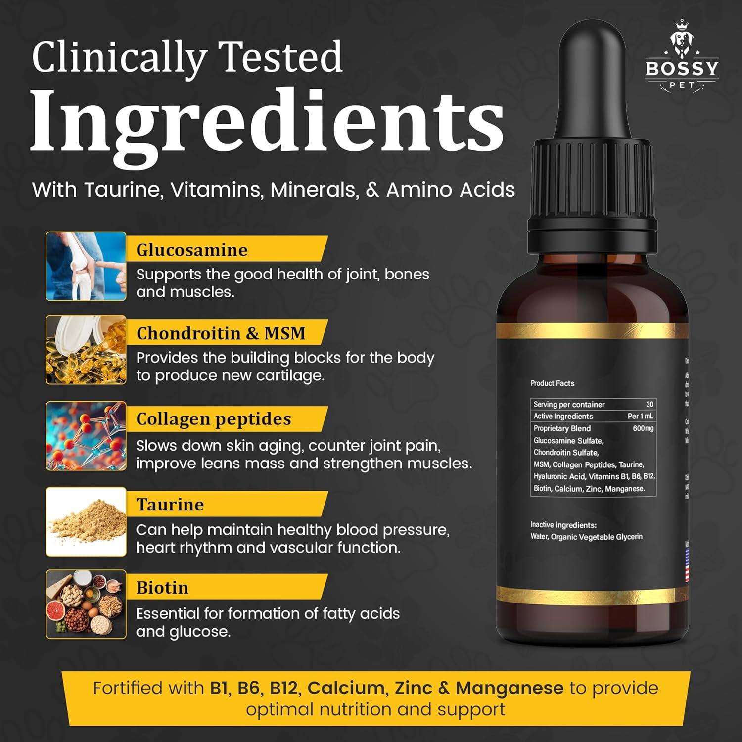 Suplemento Líquido de Glucosamina Bossy Pet 240ml - Articulaciones