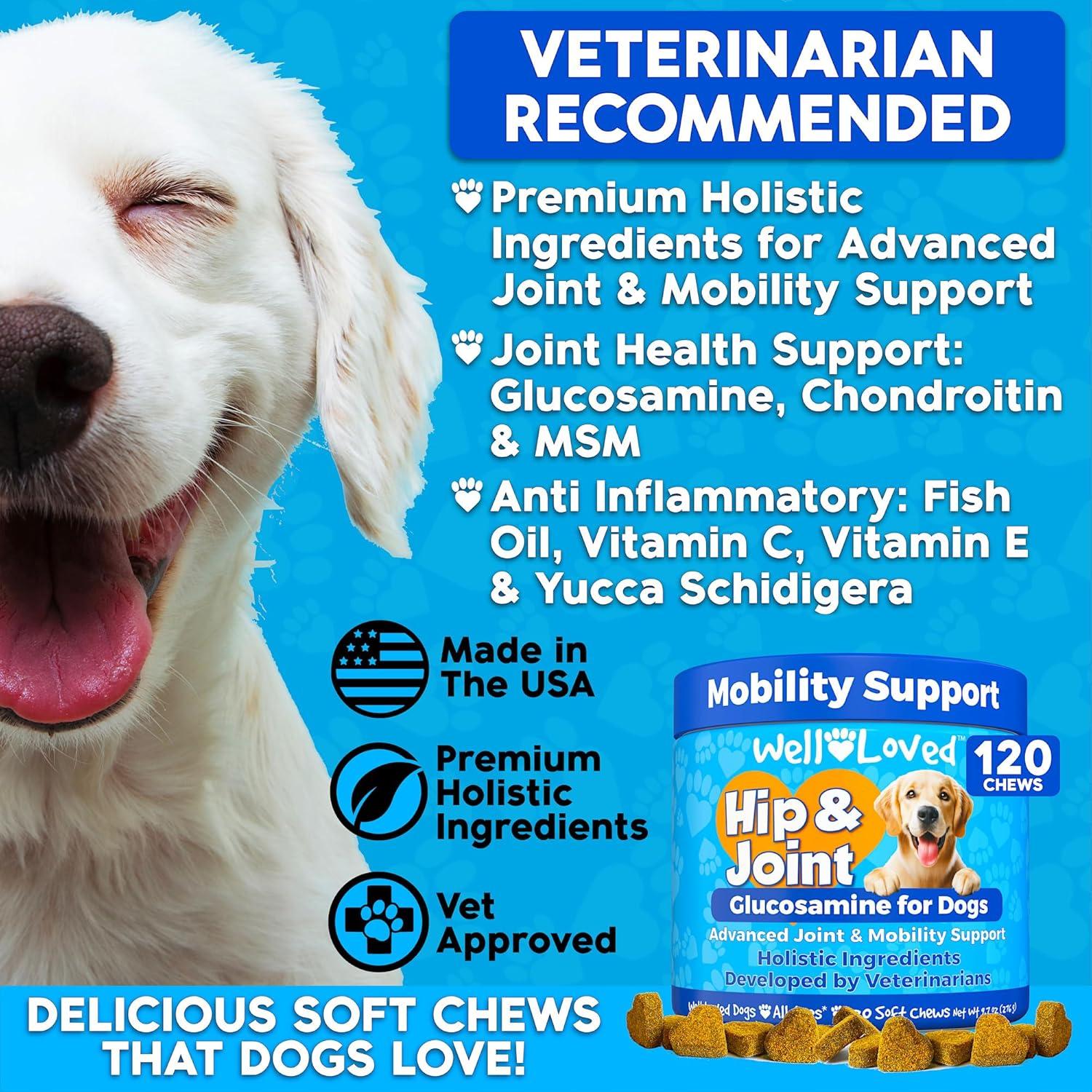 Suplemento Articular para Perros Bien Queridos - Glucosamina, 120 Masticables