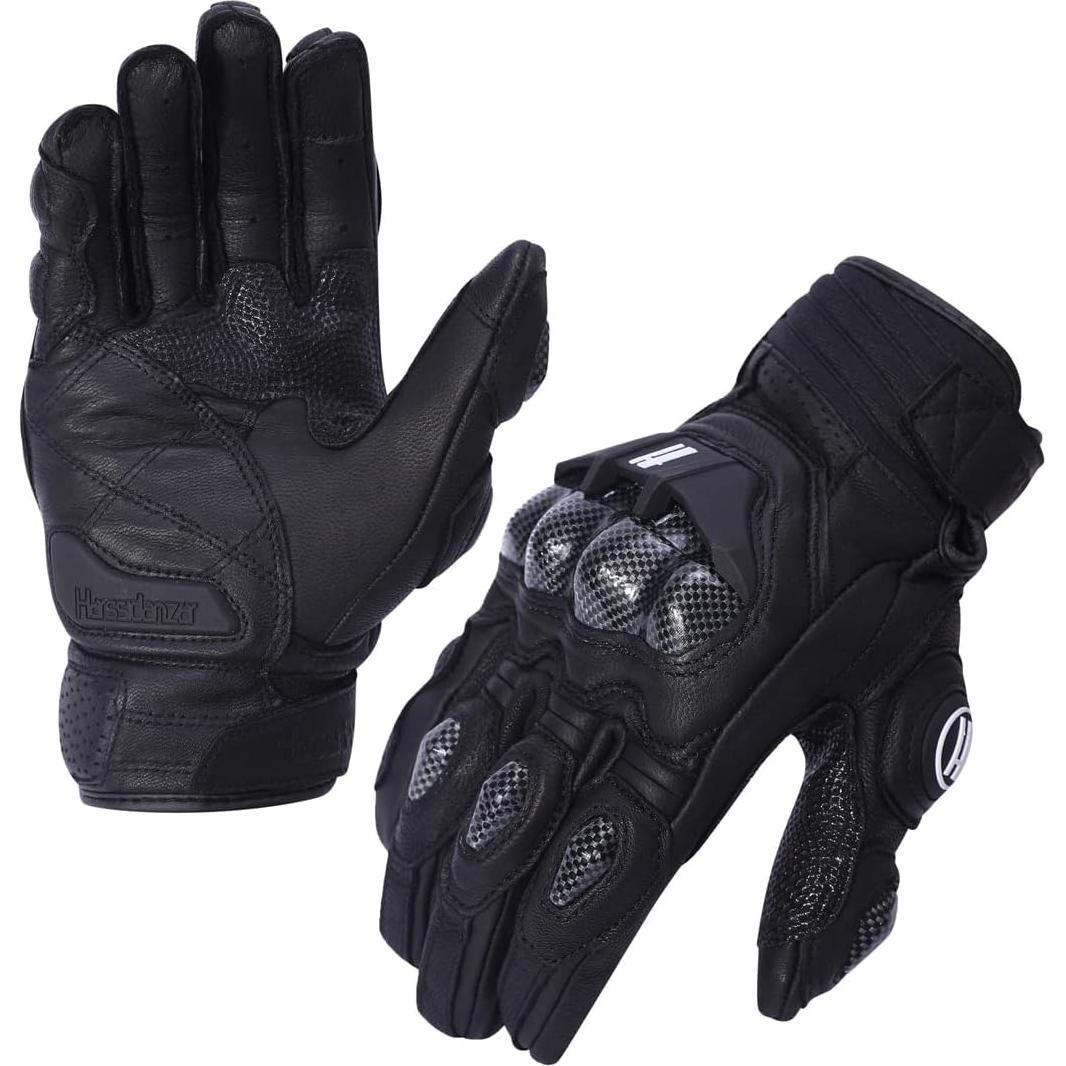 Guantes de motocicleta Harssidanzar KM046 cuero negro S