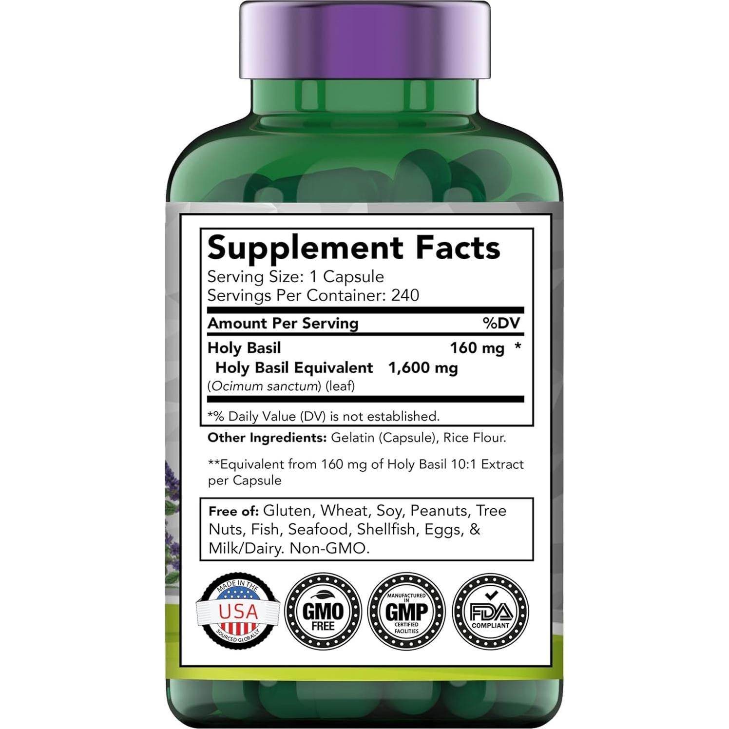 Cápsulas de Albahaca Sagrada TNVitamins 1600 mg - 240 Unidades