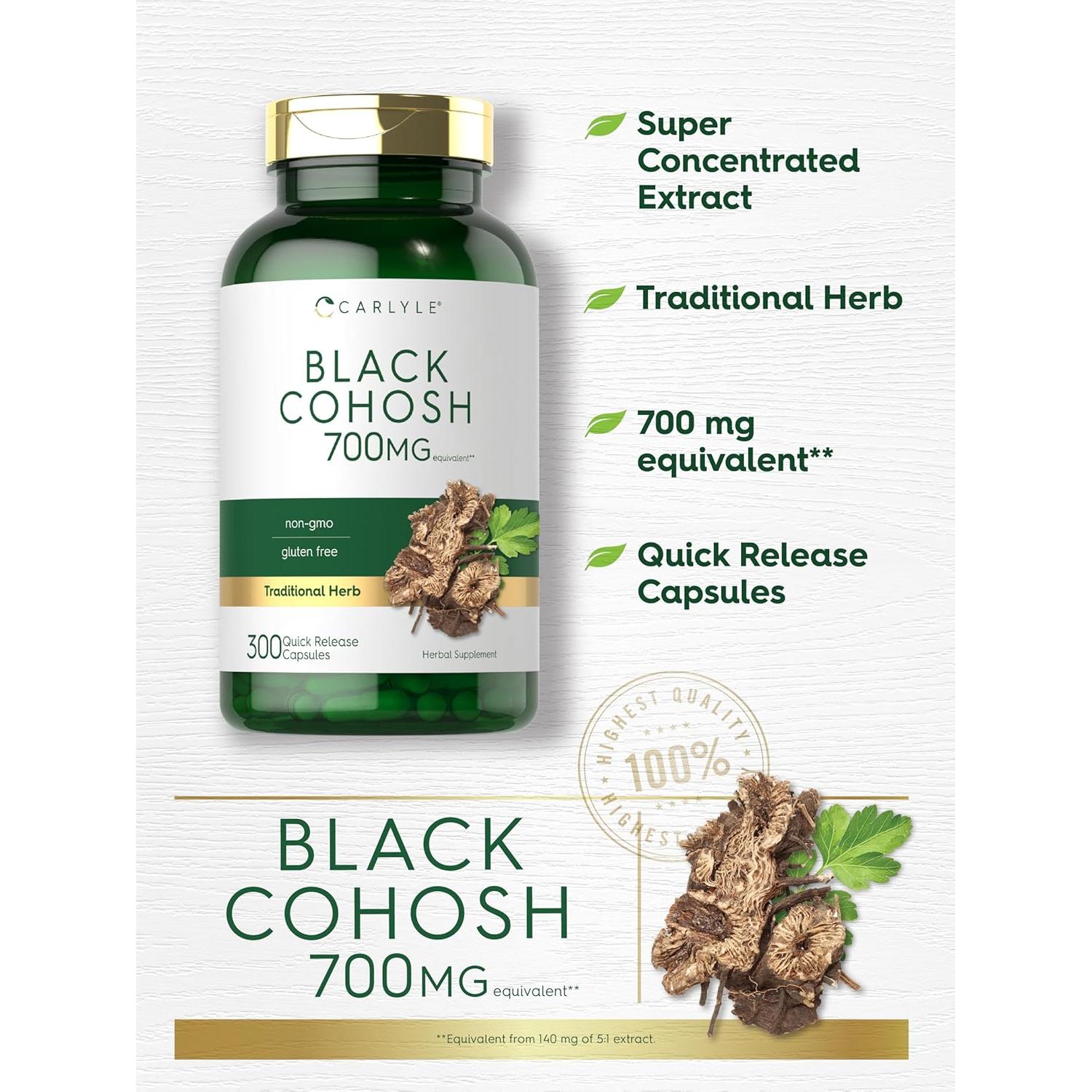 Cápsulas de Black Cohosh Carlyle 700mg 300 Unidades Sin OGM Gluten