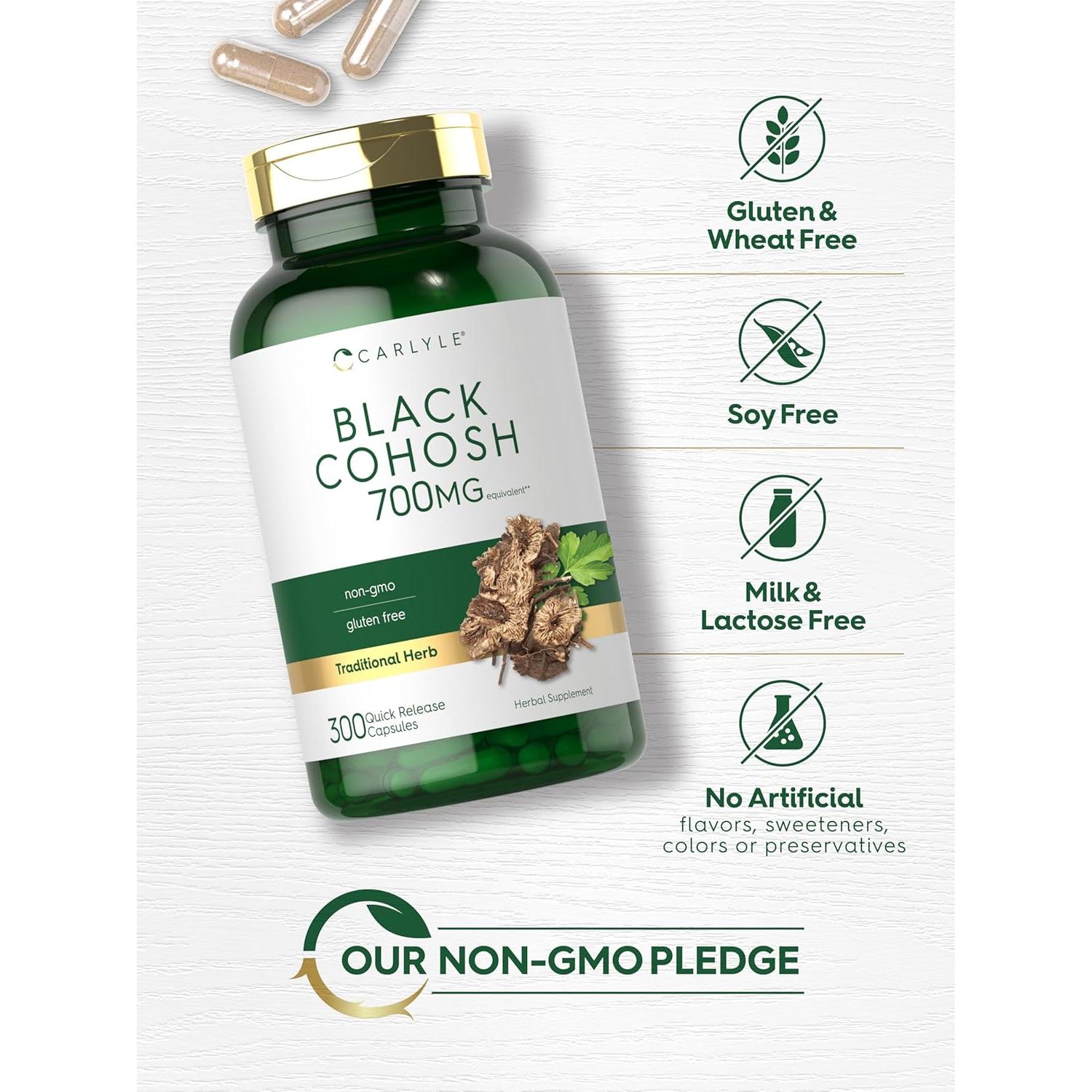 Cápsulas de Black Cohosh Carlyle 700mg 300 Unidades Sin OGM Gluten