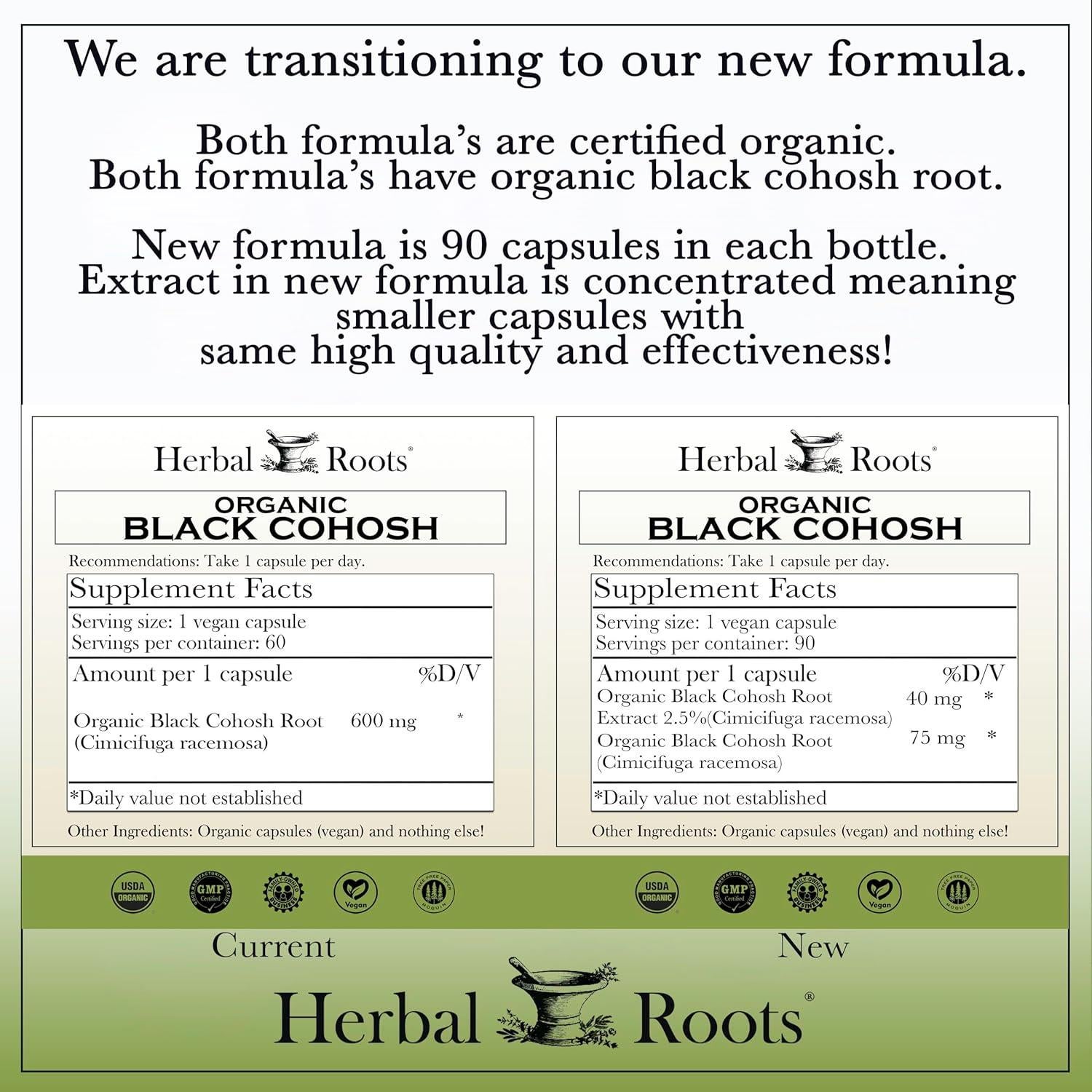 Raíz de Cohosh Negro Orgánica Herbal Roots | 90 Cápsulas Veganas | Apoyo Menopausia
